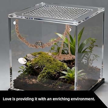 3pcs Jumping Spider Enclosure Accessories Set, Includes Cotton Rope Swing Bridge Ring Pendant, Platform Swing & Nest with Magnets for Medium Jumping Spider Terrarium Habitat Decoration Decor