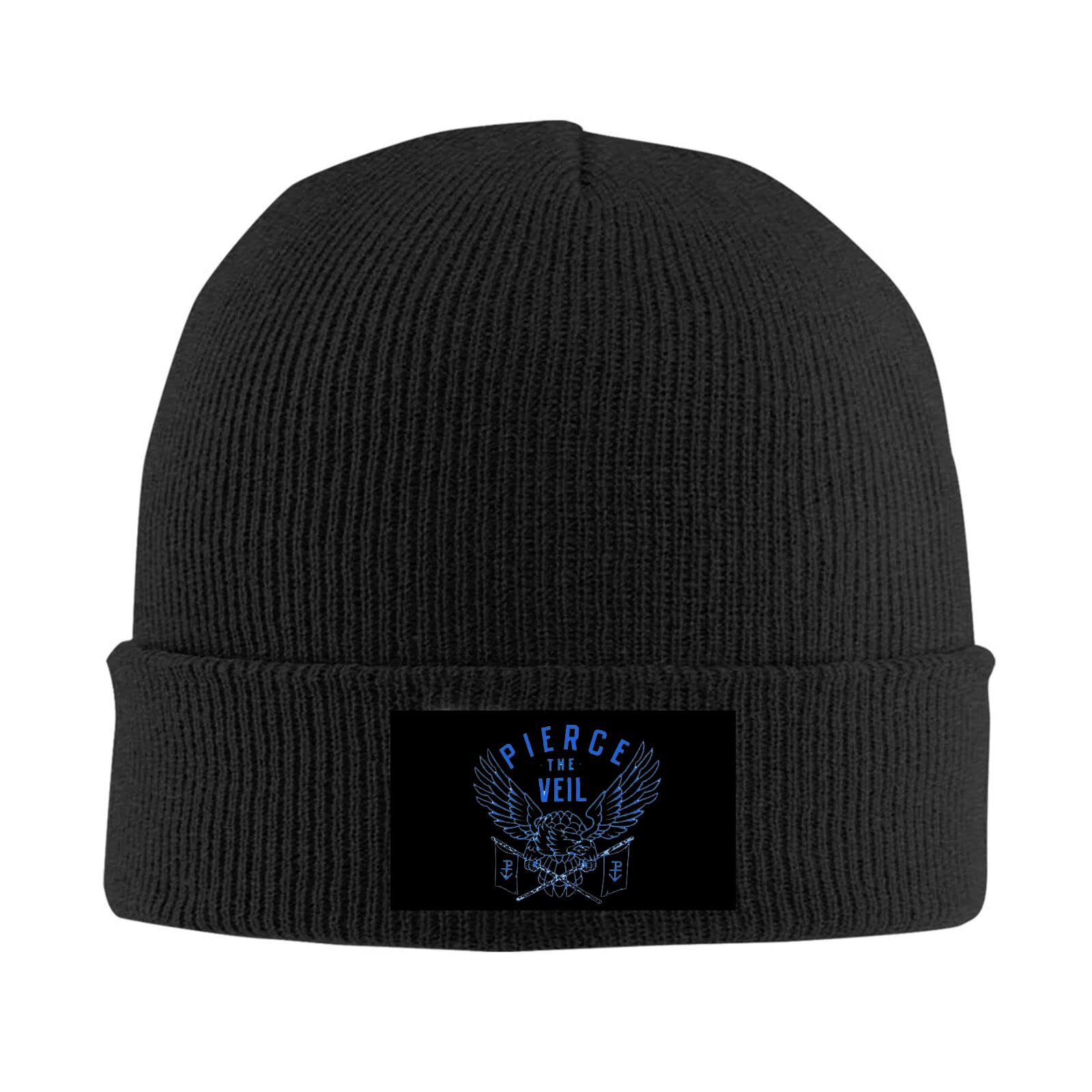 Kenwozi Men's Black Personalized Pierce The Veil Logo Winter Warm Knit Cap Beanie Hat