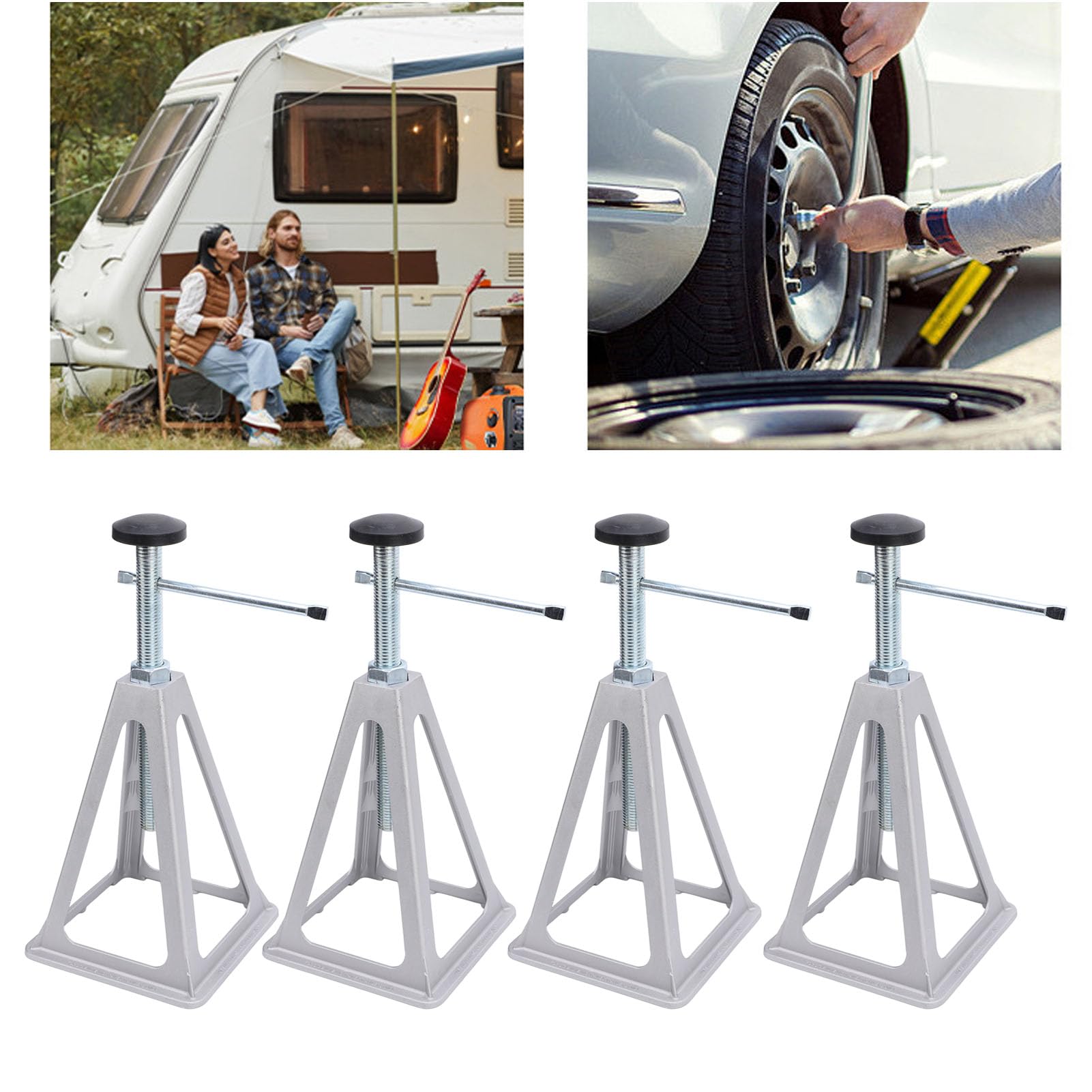 Gatos Estabilizadores Ajustables para Vehículos Recreativos, 4 Piezas de Soportes de Aluminio, Gatos de Tornillo de Nivelación de Carga de 2,7 T para Remolques de Viaje,