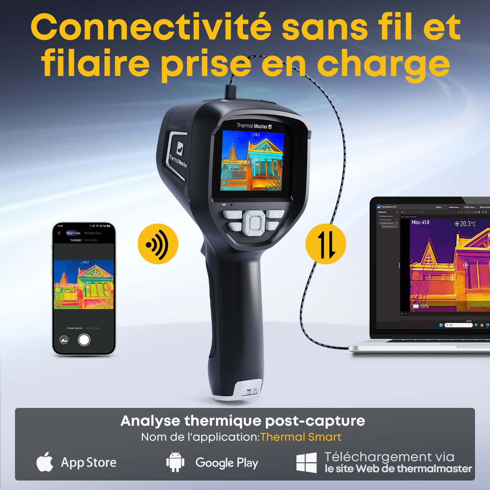 Caméra thermique Super IR Résolution 512x384 caméra infrarouge pour l'inspection industrielle 3,5 pouces écran 2M pixels caméra visuelle, -20°C - 550°C Handheld Thermal Imaging Camera 40mK (Thor 002)