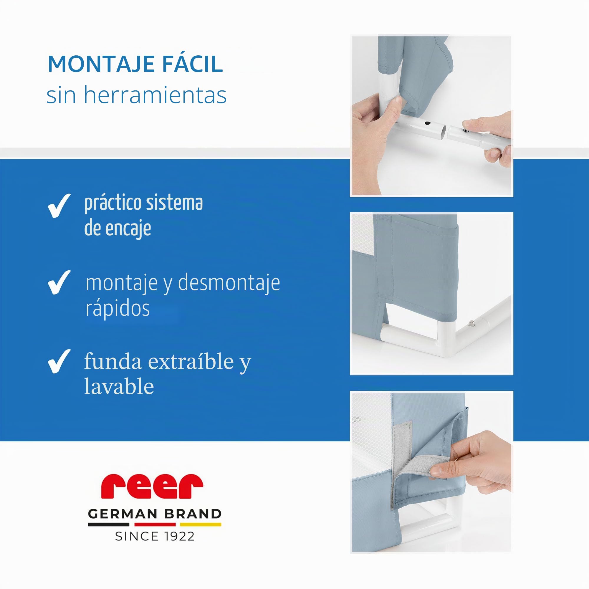 reer Sleep'n Keep | 150 cm de Longitud | protección anticaídas | para Cuna | Color Azul