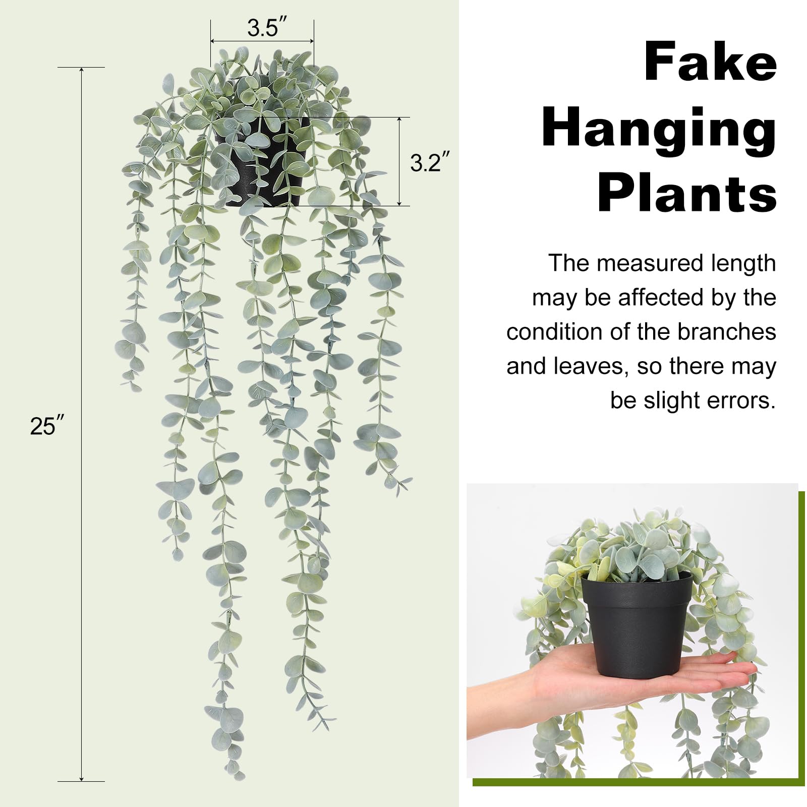COCOBOO 1pcs Artificial Hanging Plants, Fake Potted Eucalyptus Faux Hanging Plant for Wall Room Home Indoor Outdoor Shelf Decor Product Image 2