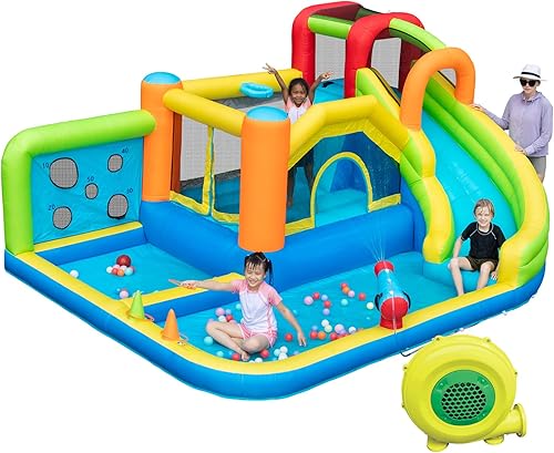 Doctor Dolphin Casa inflable de rebote de agua, casa inflable para niños grandes, tobogán acuático para patio trasero, parque acuático inflable con