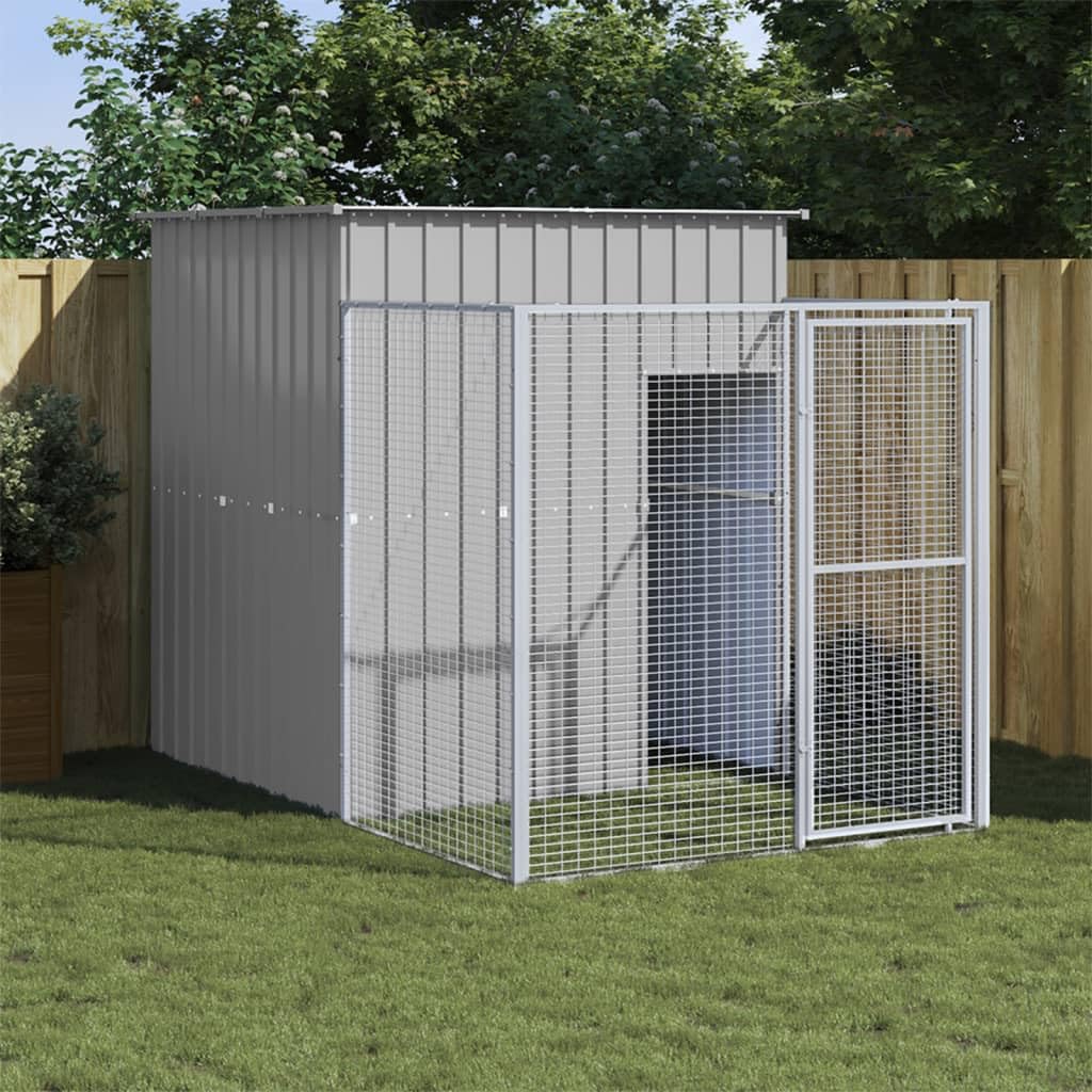 Casetta Cani Corsa Grigio Chiaro 165x251x181 cm Acciaio Zincato,Casetta Cani,Casette per Cani,Casetta Cani Esterno-172366
