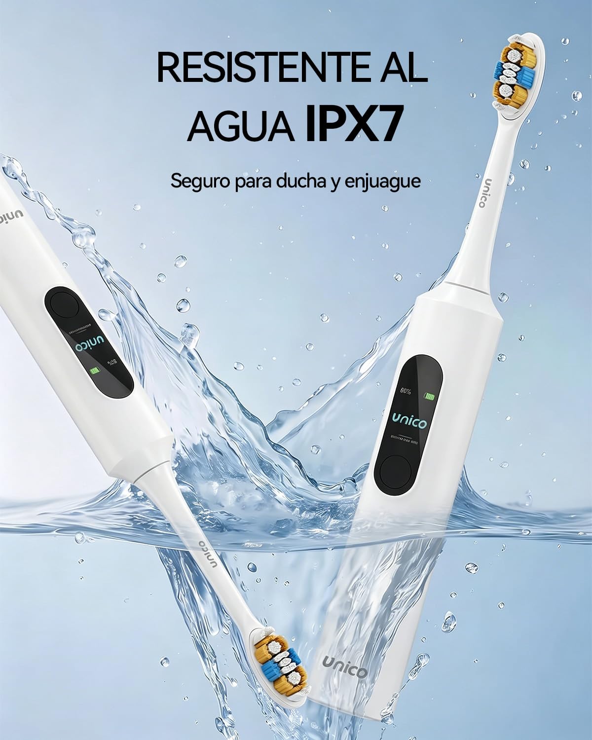 Unico Cepillo de Dientes Eléctrico Sónico para Adultos con Pantalla, 5 Modos, IPX7 Impermeable, Recargable, Negro