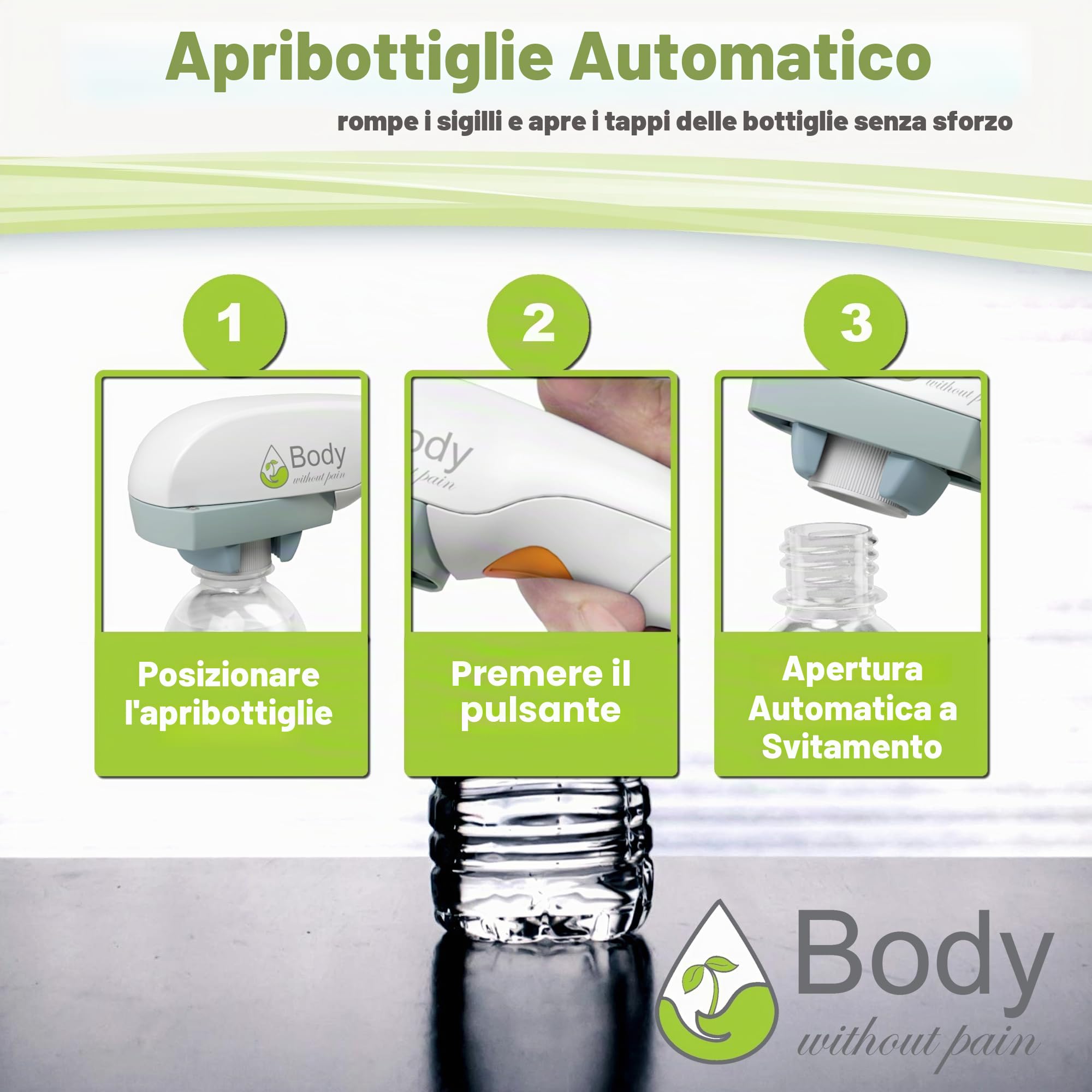 Apribottiglie elettrico per anziani, soluzione automatica per una facile apertura delle bottiglie d'acqua, ideale per mani deboli o artrite, perfetto per soda, latte, succhi di frutta, alimentato a