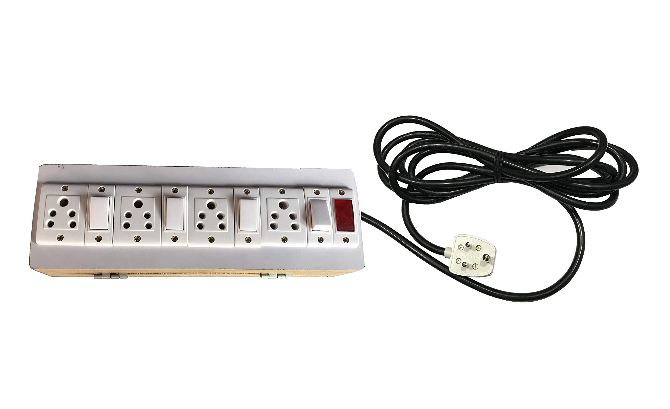 Electric Extension with Wooden Board (4 Sockets,4 Switch & Indicator) 5Ampere Wire Length (11 Meters)
