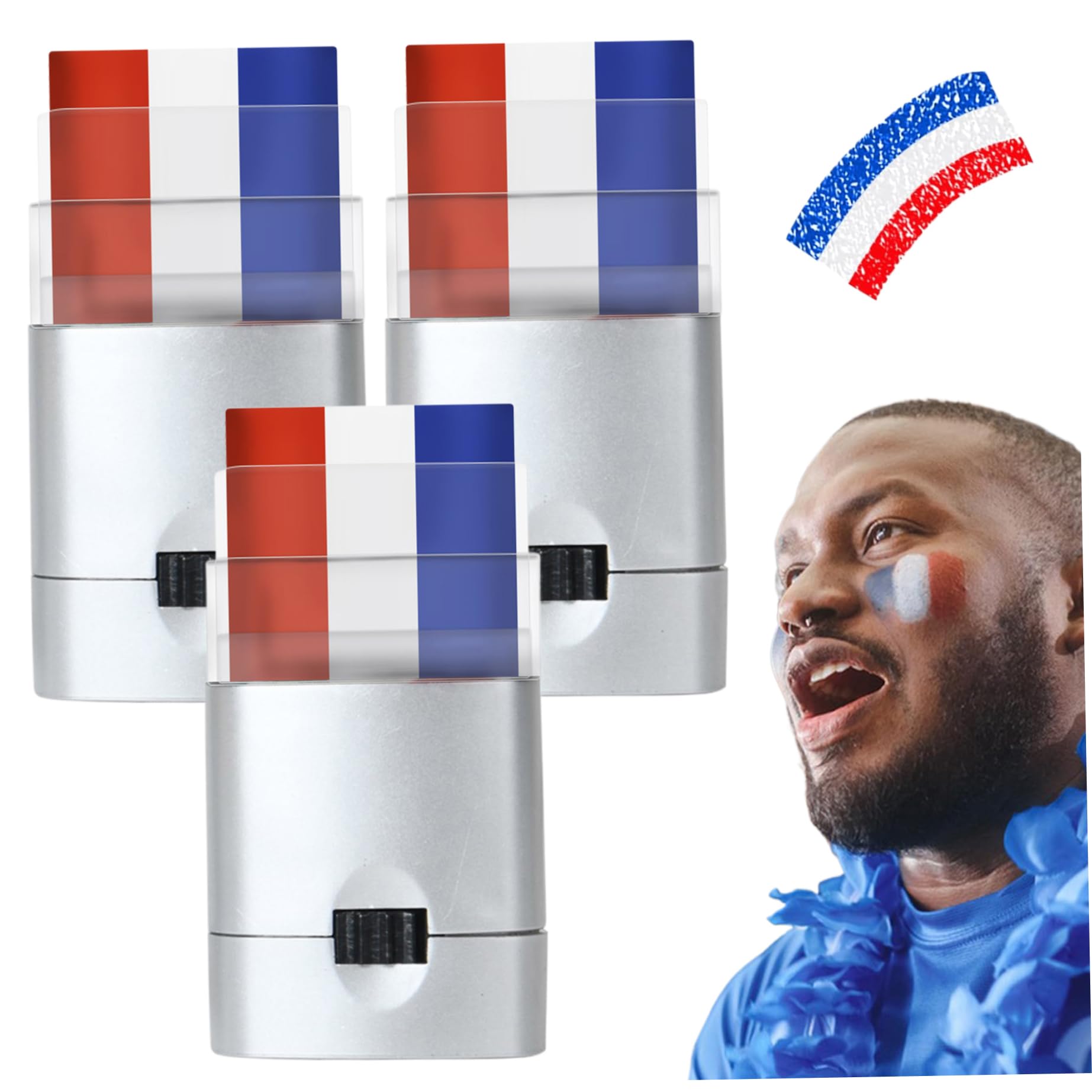 Bâton de peinture pour le visage, 3 pièces, motif drapeau patriotique de la France, maquillage rouge blanc bleu pour le football, les événements sportifs