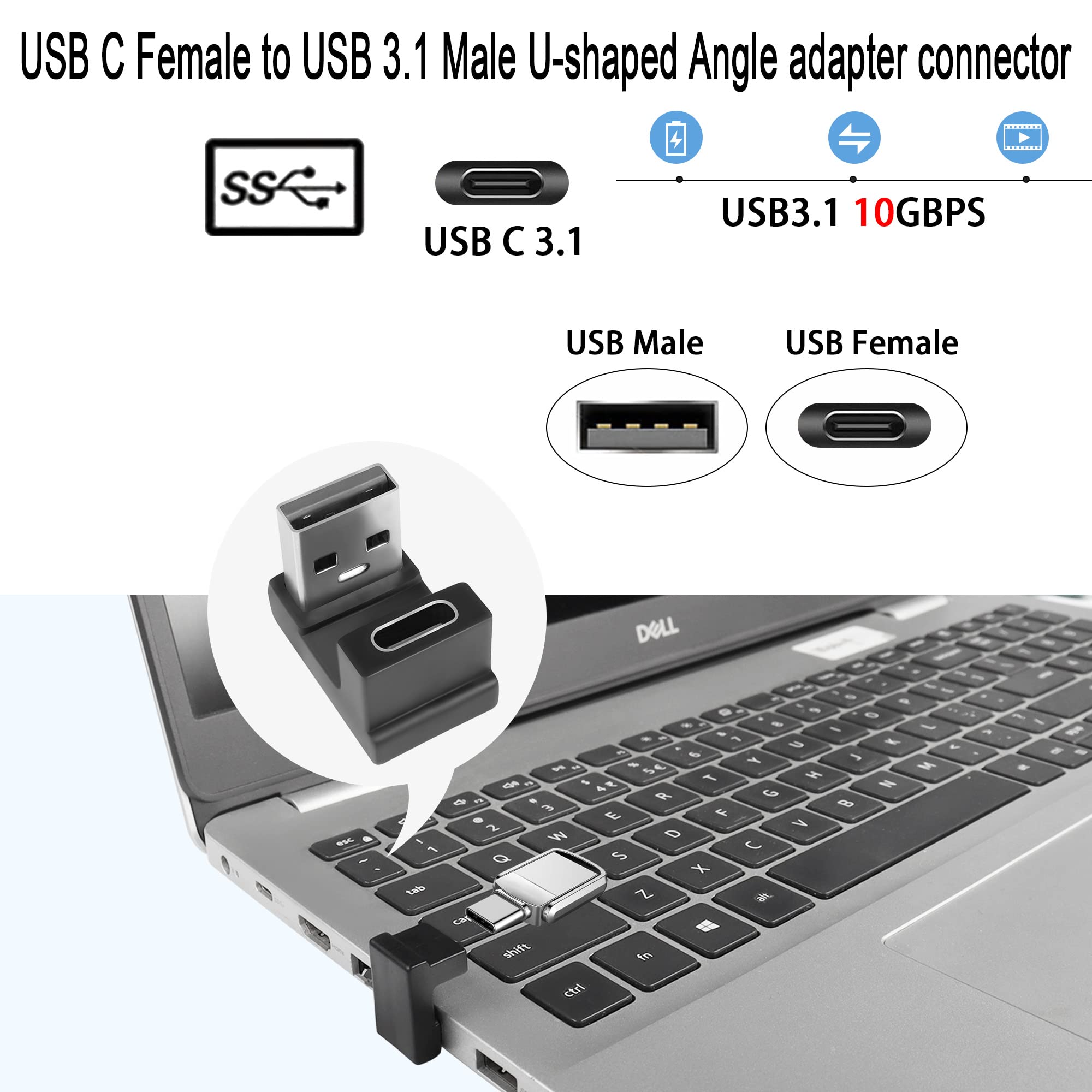 Adattatore USB 3.1 A USB-C 90° Angolo Sinistro, 10Gbps, 2 Pezzi, Lega Alluminio
