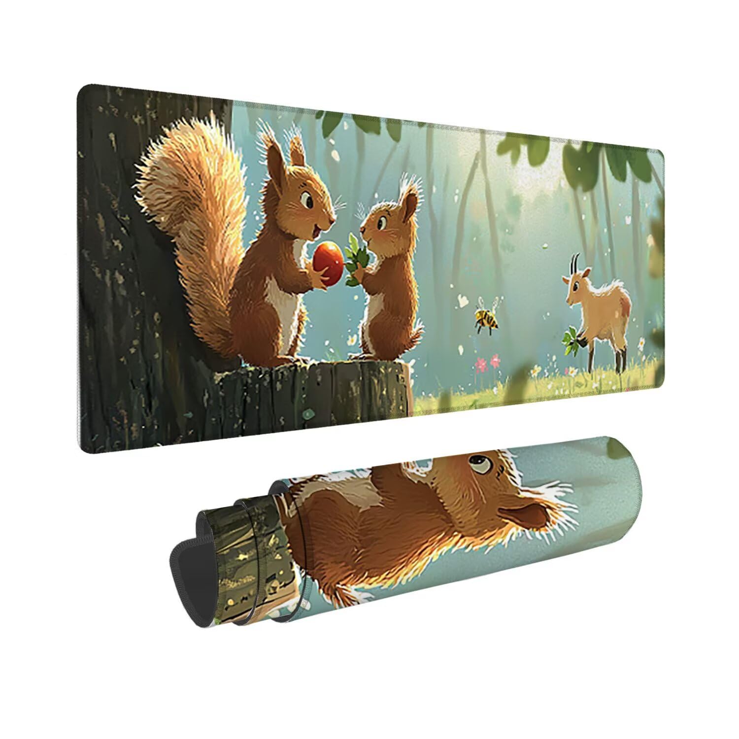 Podkładka pod mysz do gier XXL duża mysz 1200 x 500 mm, duża podkładka pod biurko z antypoślizgową gumową podstawą dla graczy, poprawia precyzję i szybkość (zwierzęta wiewiórki) o-175