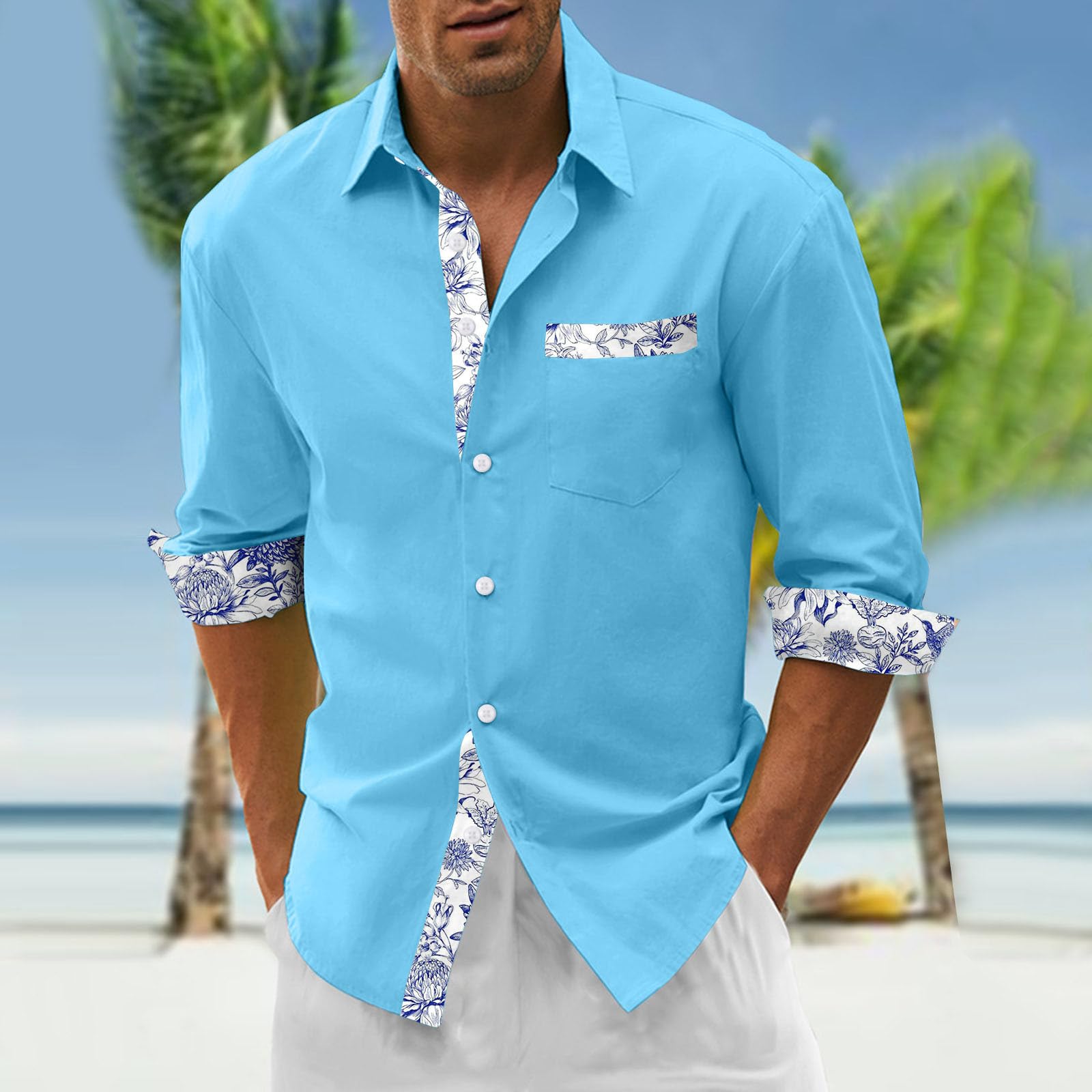 Herren Hemd Langarm, Hemden für Herren Hemdjacke Einfarbig Herrenhemd Regular Fit Beach Urlaub Herrenhemden Langarm Große Größen Freizeithemd Outdoor Musselin Business Hemd ​​zu Cocktail-Partys
