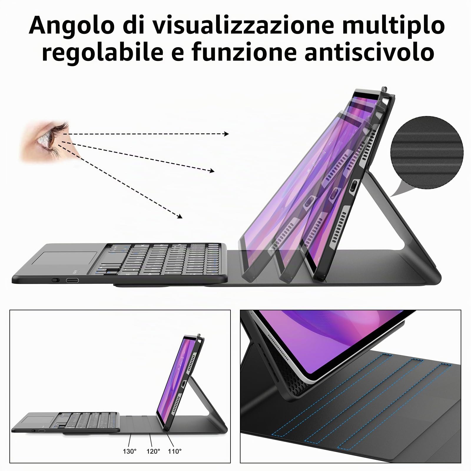 Custodia per tastiera Lenovo Idea Tab 2025 11 pollici (TB-336ZU TB-336FU) con touchpad, tastiera wireless Bluetooth per Lenovo Tab M11 11 pollici 2024, magnetica rimovibile con layout Qwertz, nero