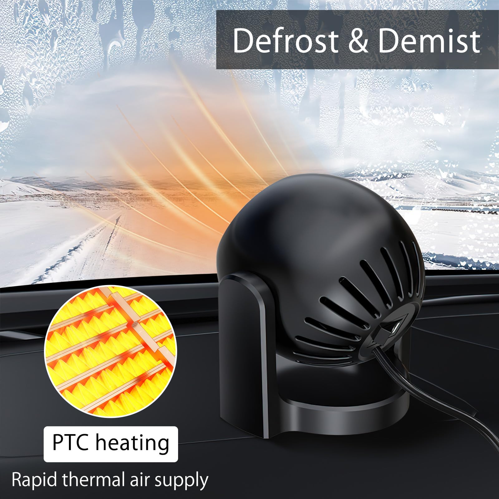 Riscaldatore Auto DAWRIS 12V 150W - 2 In 1 Riscaldatore E Ventilatore, Con Presa Accendisigari E Base Girevole 360&deg;