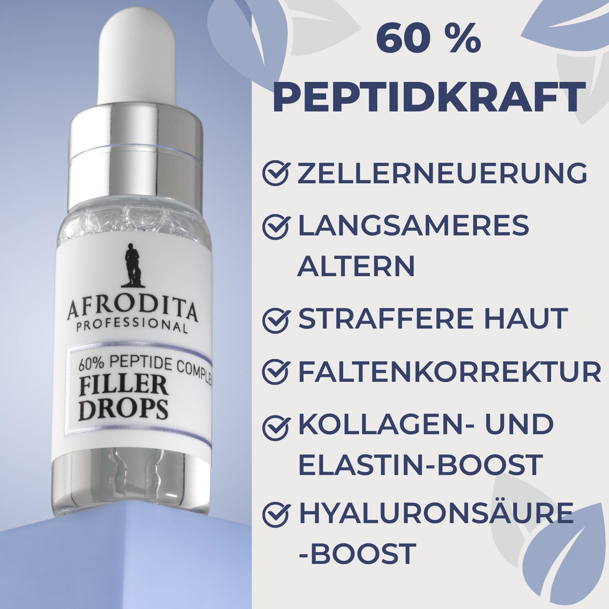 Afrodita Professional 60% Peptid Filler Drops Gesichtsserum – Anti-Aging Hyaluron Faltenfiller für Frauen – Straffendes Feuchtigkeits-Serum 5 ml