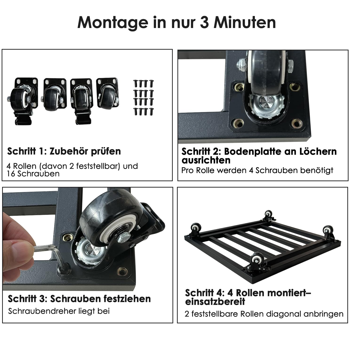 55 cm Metall Pflanzenroller, Rollbrett Pflanzen Tragkraft 300kg, Blumenroller Quadratisch mit 360°Drehbare Rädern,Gefäßroller Schwarz für Große Pflanzgefäße im Innen und Außenbereich,1 Stück