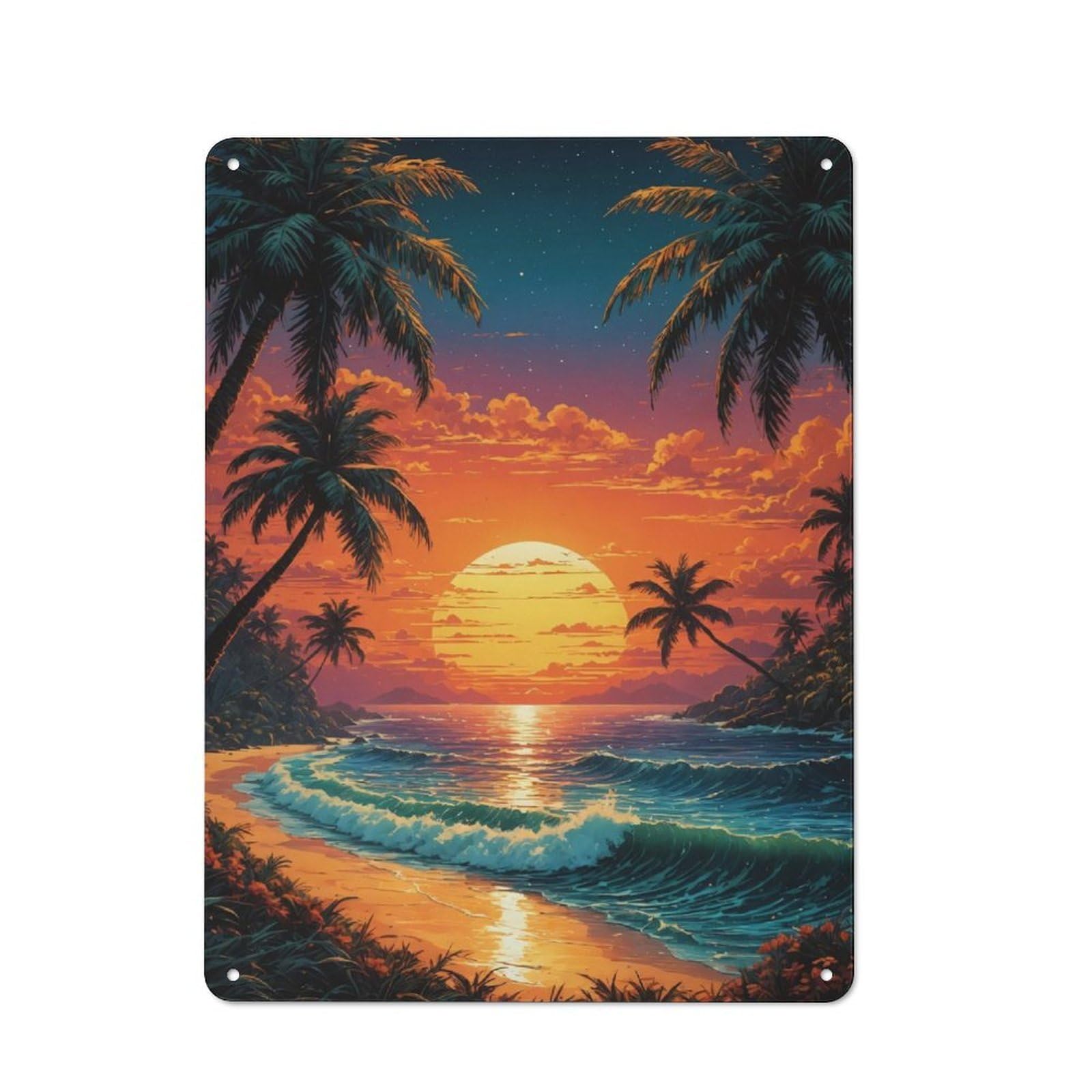 Junmoney Tropical Sunset Metal Plaque 40X30cm With For Workshop Wall, Retro Decor, For Garage, Workshop And Man Cave Decoration