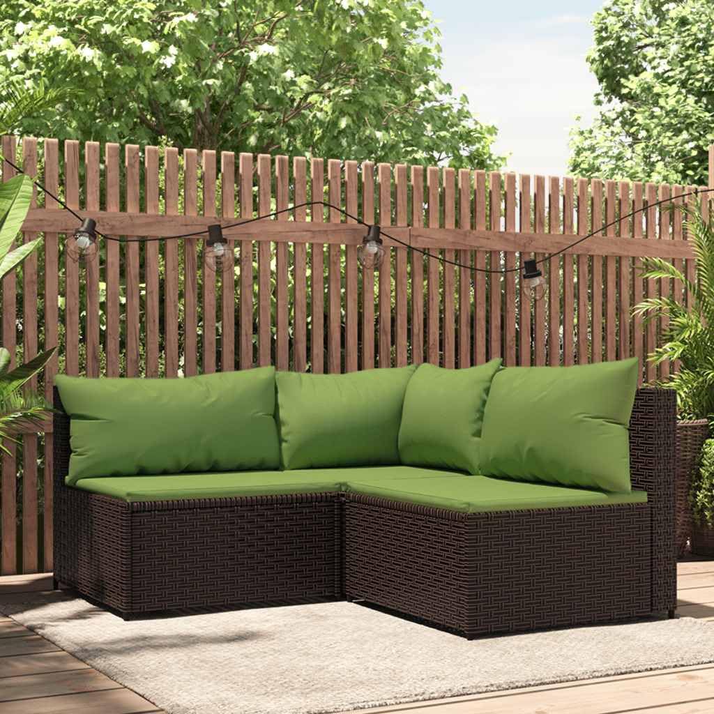 3-Piece Modular Patio Lounge Set Brown with Soft Cushions, Durable Weatherproof Outdoor Furniture for Garden, Backyard, Space-Saving Design, Rust-Resistant Frame, Comfortable