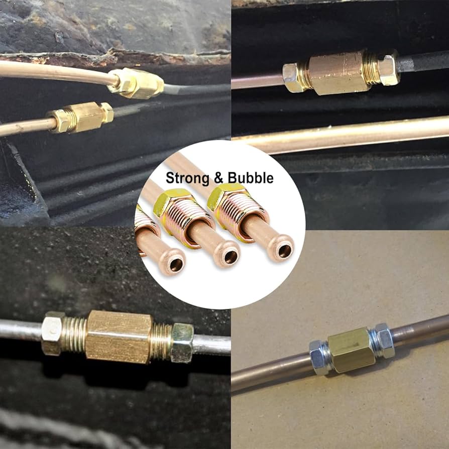 3/16 Brake Line MuHize Flexible PVF Brake Line Kit - 10" 3/16" Brake Tubing W/Inverted Double Flares & 2 Unions | Direct Fit For Car, SUV, Truck(3-Line Set 3/16 Stainless Brake Line