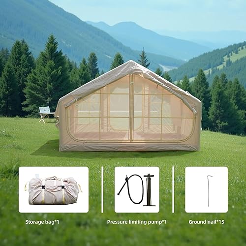 Miniatura 9 de Tienda de campaña inflable con toldo, tienda de campaña para 4 a 6 personas, 4 estaciones, instalación rápida de 5 minutos, impermeable, resistente