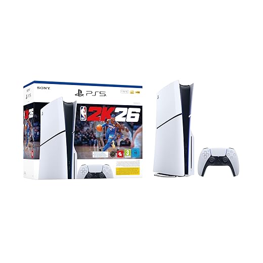 Pack Console PS5 standard, avec 1 Manette Sans Fil DualSense + jeu NBA 2K26 (code de téléchargement)