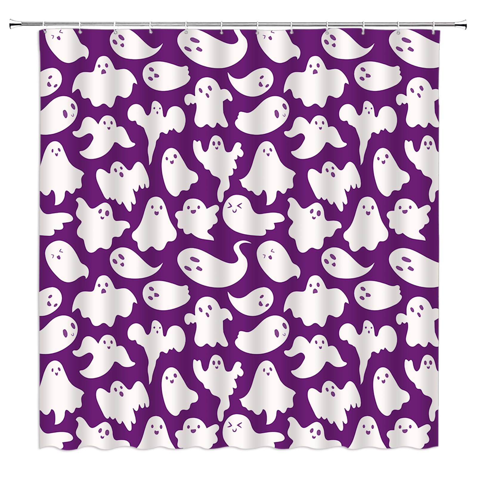 DSMEUE Halloween Ghost Shower Curtain - Black & White Spooky Cartoon Design, 70x70 Inch, Polyester Fabric