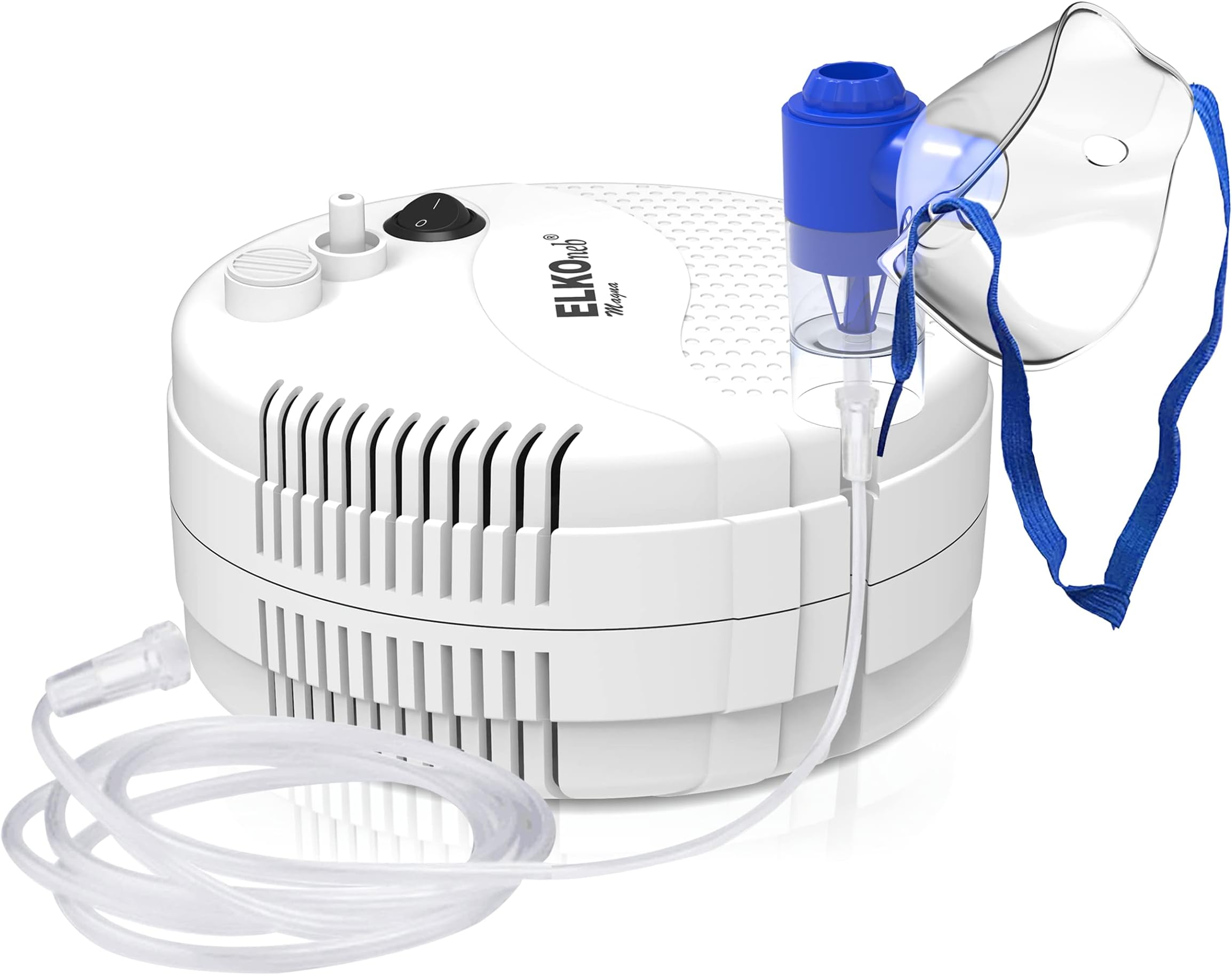 ELKO EL-730 ELKOneb Magna Piston Compressor Nebulizer Machine for Child & Adult with Complete Mask Kit | Flow Adjuster Included (White)