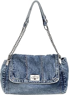 Twievo Large Denim Purses for Women Denim Tote Bag Casual Retro Crossbody Lightweight Shoulder Bag Canvas Handbags