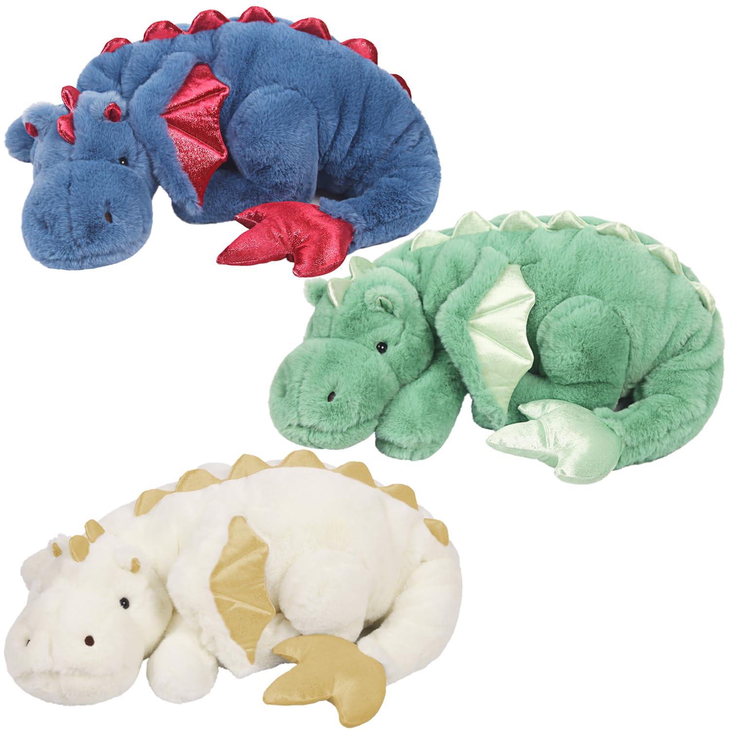 ARELUX 3-Pack Giant Dragon Plush Toys - 37in Large Green Blue and White Pterosaur Stuffed Animals with Wings