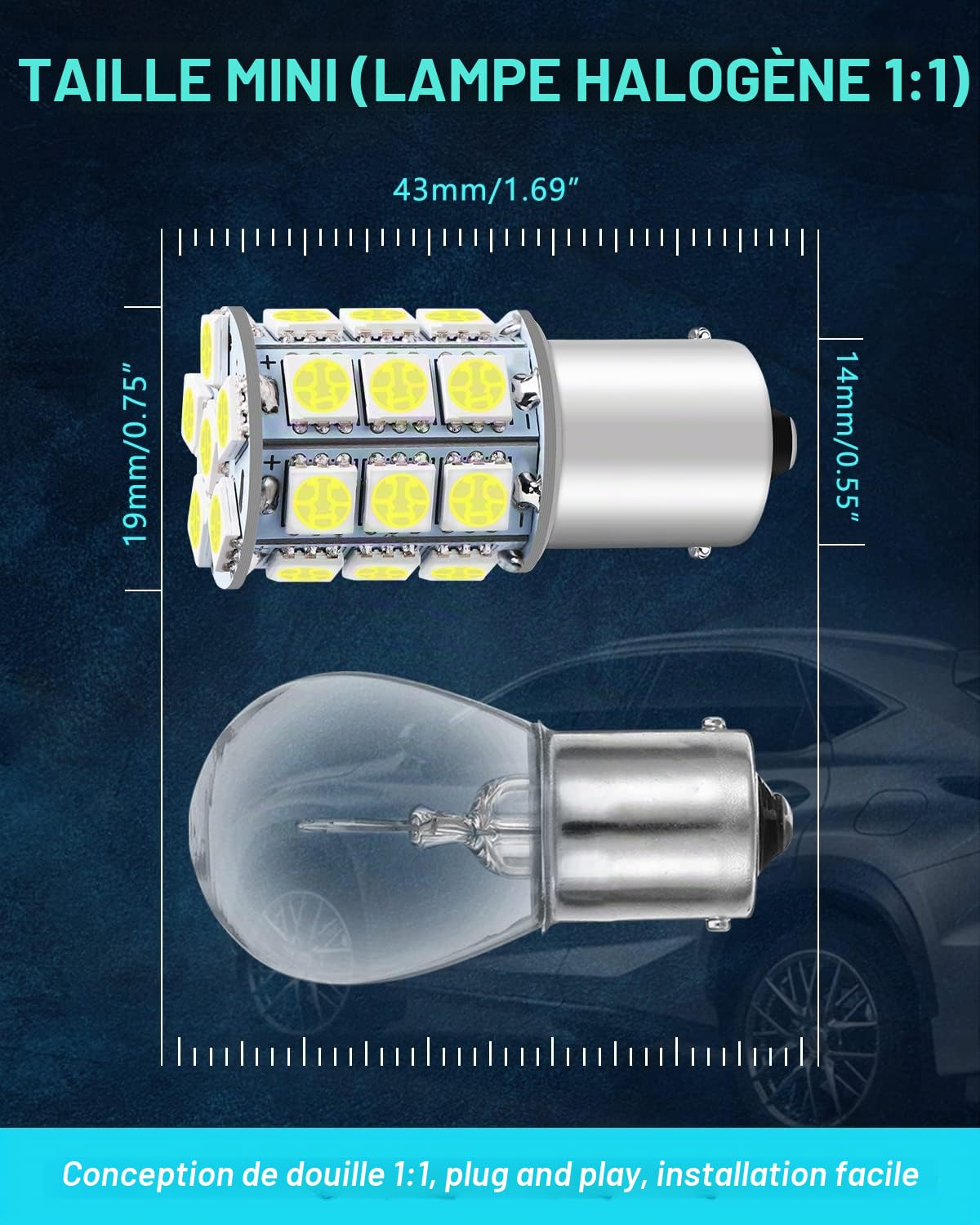 Defvnsy P21W 1156 BA15S Ampoules LED, 1141 7506 1003 Ampoule 12V Extrêmement Brillant 6000K Blanc, 27SMD 5050 Ampoules LED Voiture pour Fex de RV, Camping, Voiture, Caravane, Remorque (Lot de 10)