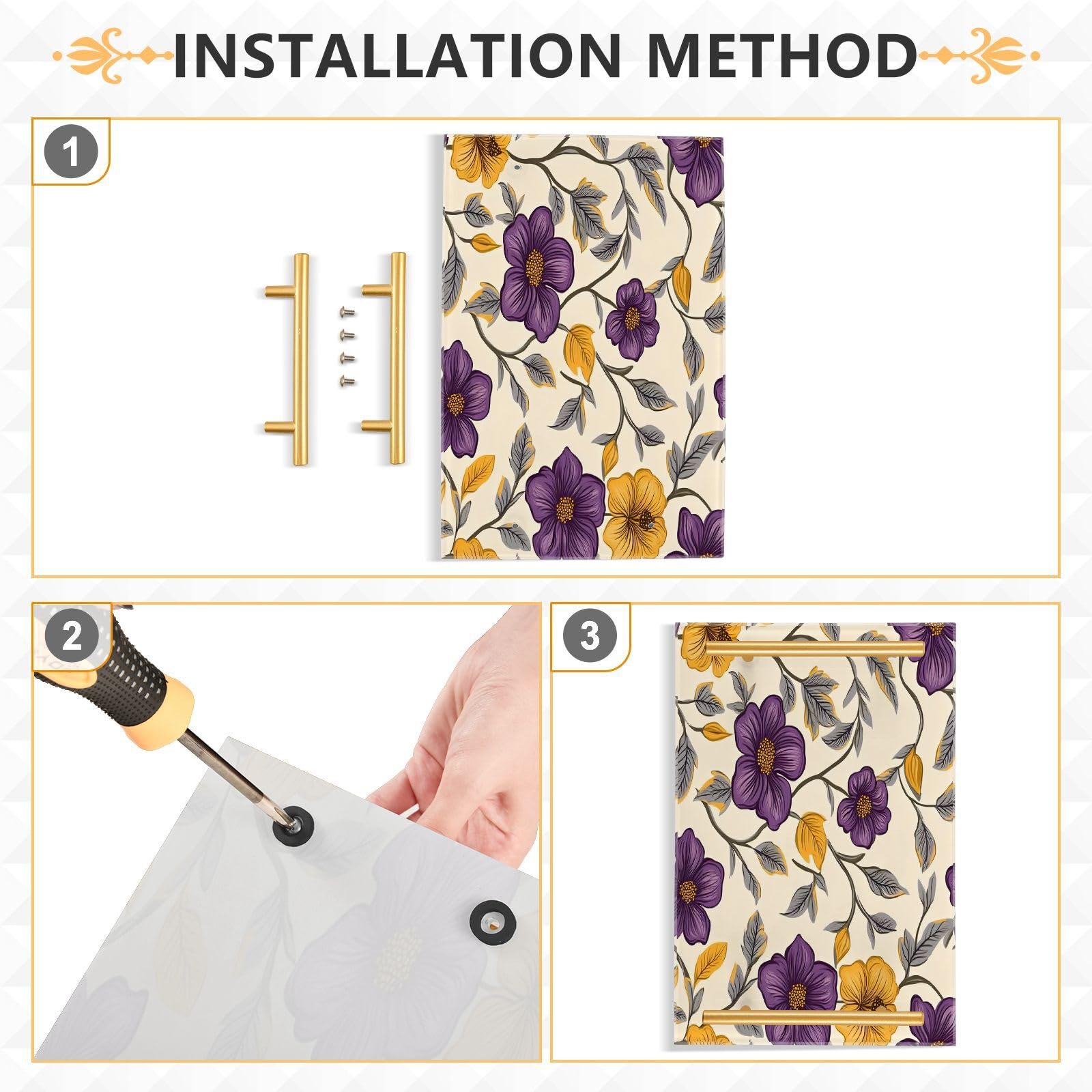 Wassud Bathroom Vanity Tray with Handles Flowers Acrylic Jewelry Perfume Organizer for Bathroom Kitchen Counter 11.81