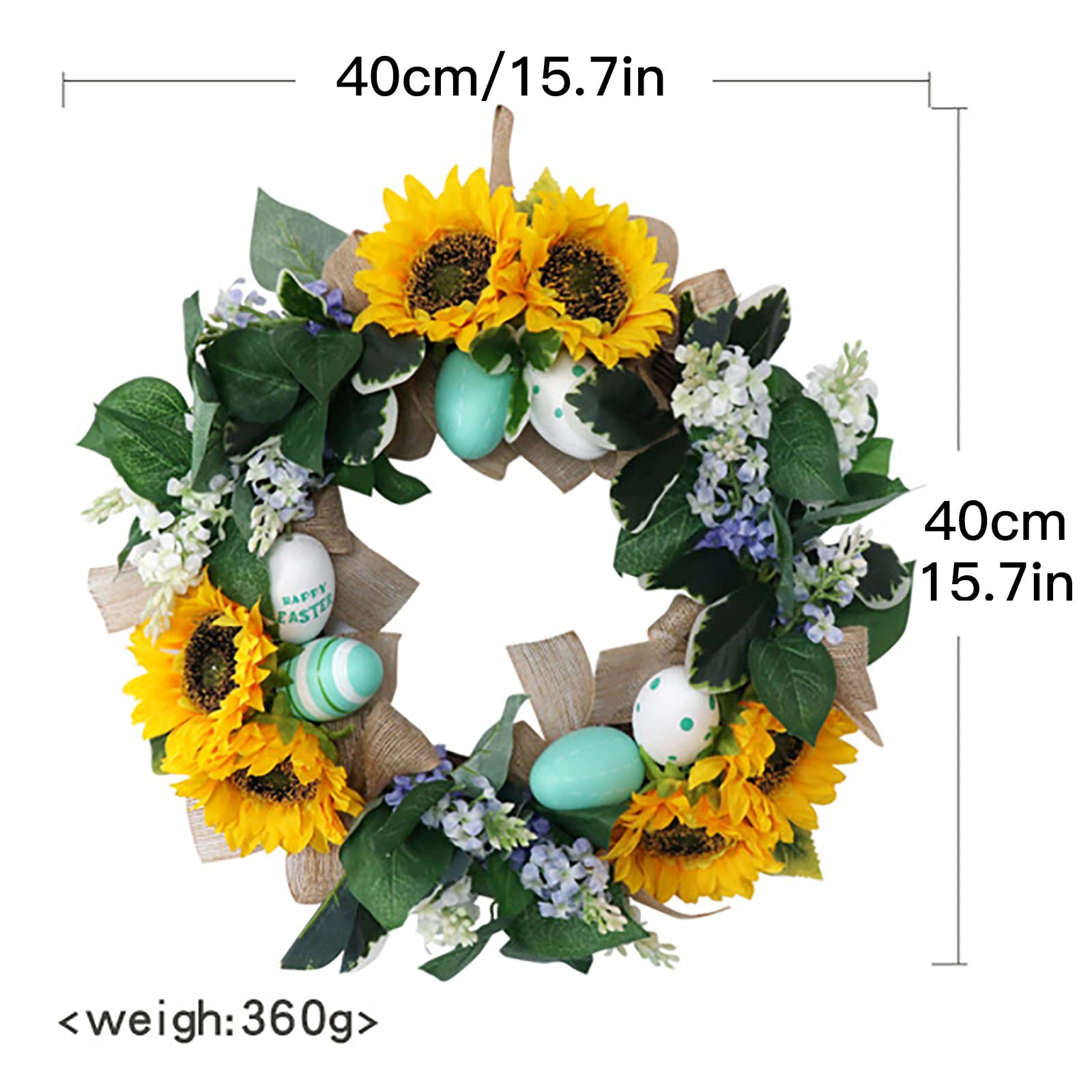 40 Cm Oeufs de Pâques Décoration Couronne Simulation Oeufs de Tournesol Porte Suspendue Décoration Murale Couronnes Bienvenue Printemps Couronne de Fleurs Couronne Extérieure(#1)