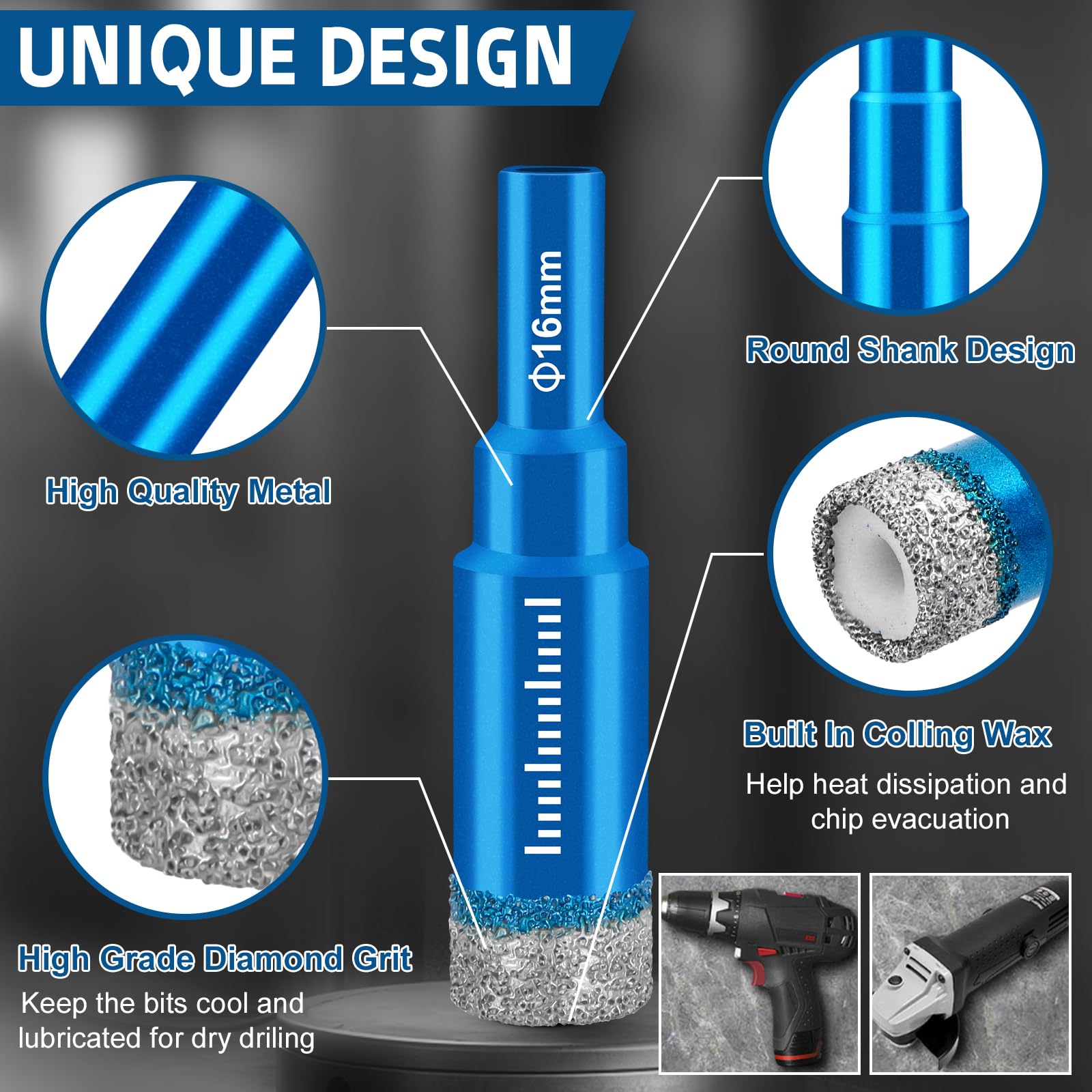 12 Pezzi Set di Punte per Gres Porcellanato,7 Pezzi Punte Diamantate 5/6/8/10/12/14/16mm e 5 Pezzi 6/8/10/12mm Trapano Carburo Set per Granito,Vetro,Piastrelle,Acciaio,Calcestruzzo