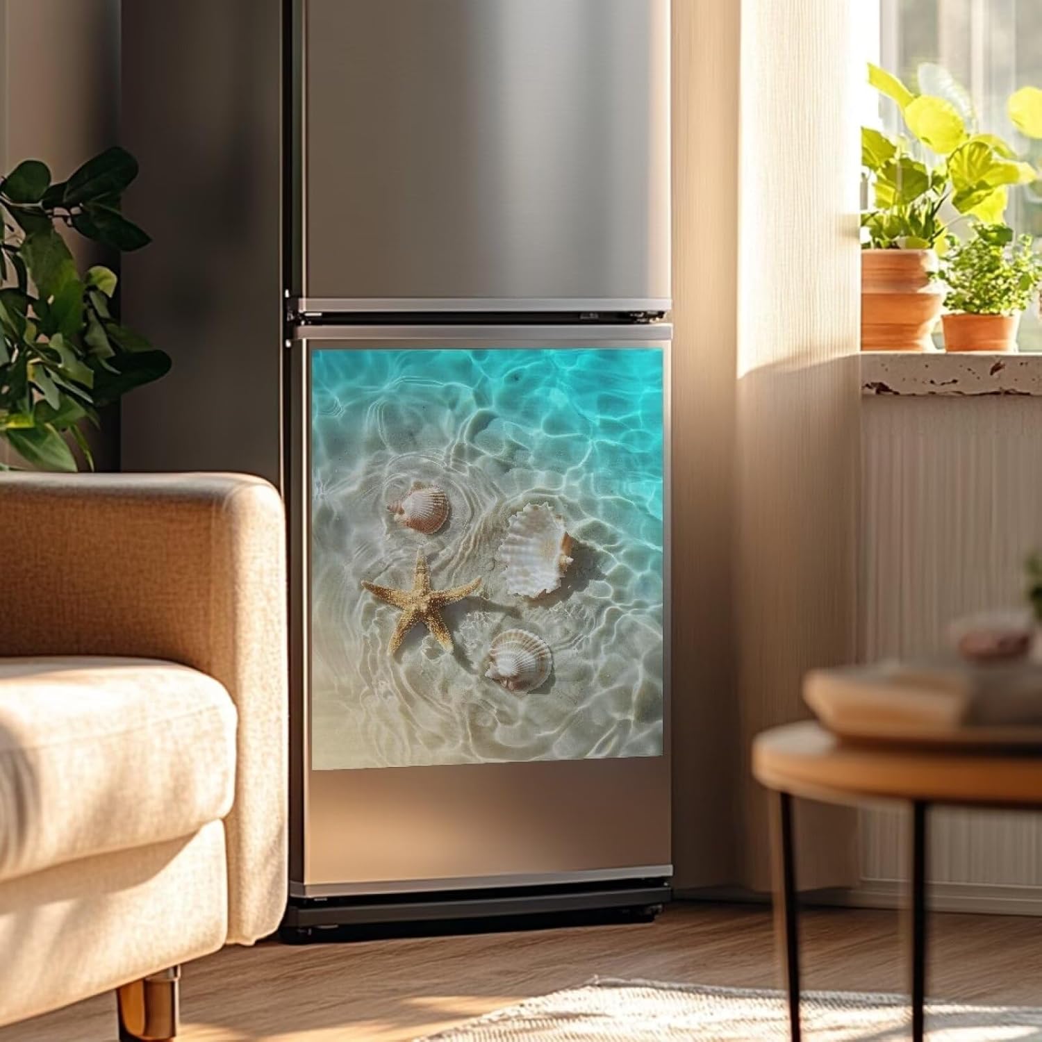 Dish Washer Magnet Cover Elegant Dishwasher Magnetic Panel Removable Panel for Appliances Refrigerator Decoration Complements Any Kitchen Style Cute Home Decor, Starfish Seashells Beach