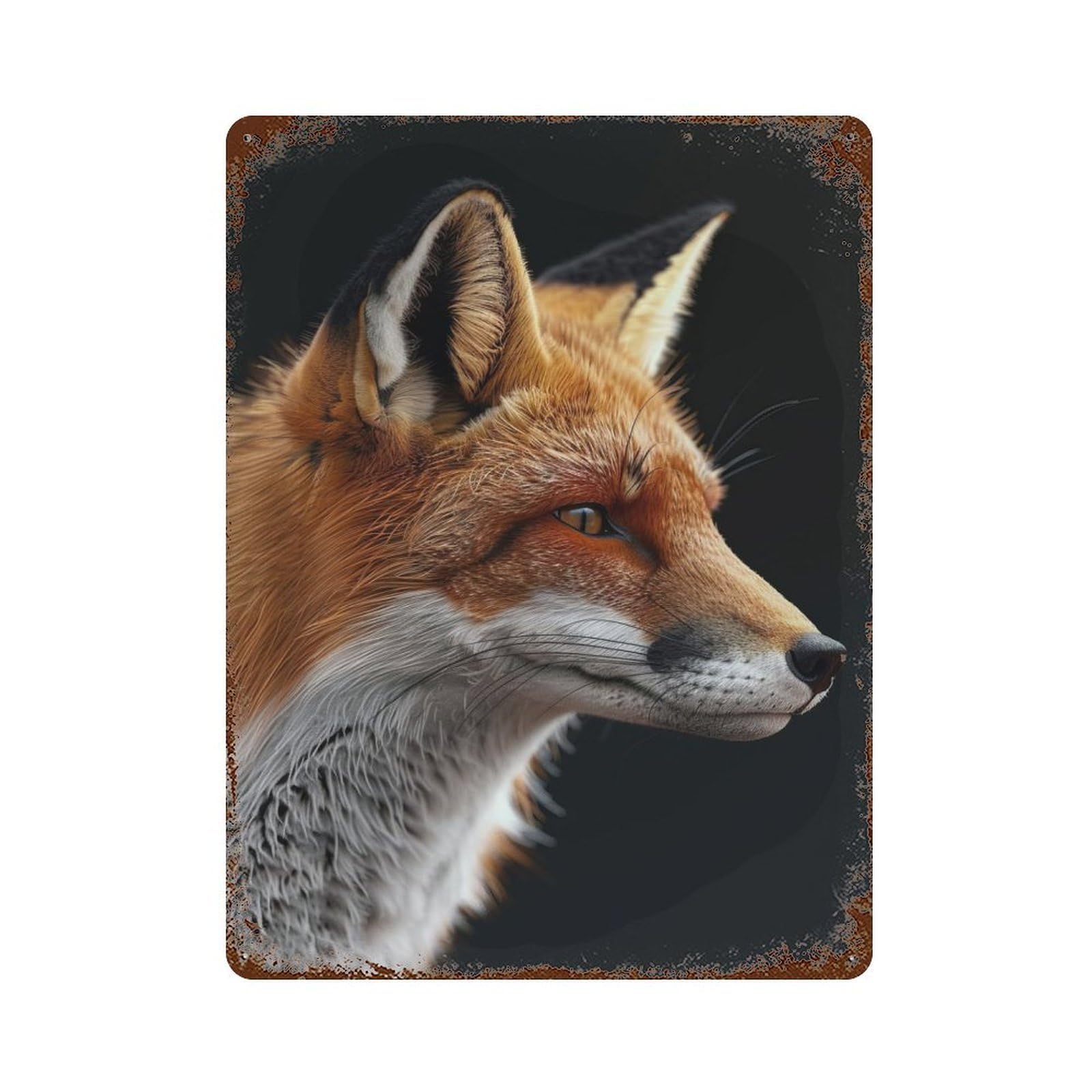 Fox Distressed Metal Wall Sign 15.7"x11.8", Industrial Home Decor for Garage, Pub Or Kitchen