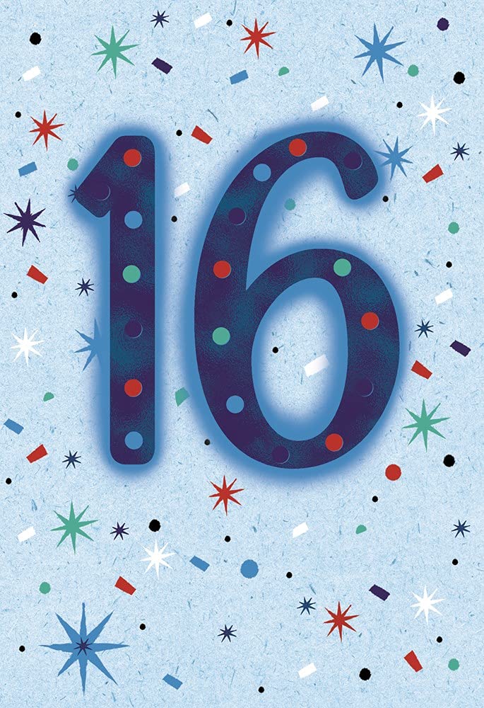 Age 16 Boy Birthday Card - Blue Foil 16 with Confetti & Stars 7.75" x 5.25"