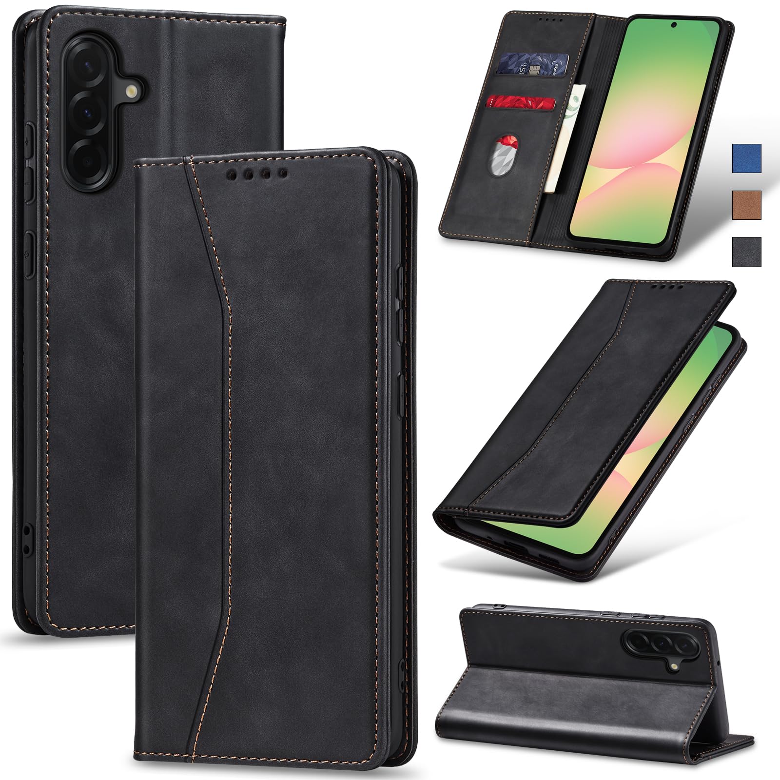 Jasonyu Flip Wallet Case for Samsung Galaxy A56,Leather Magnetic Folio Cover with Card Holder,Kickstand - TPU Shockproof Durable Protective Phone Case,Black