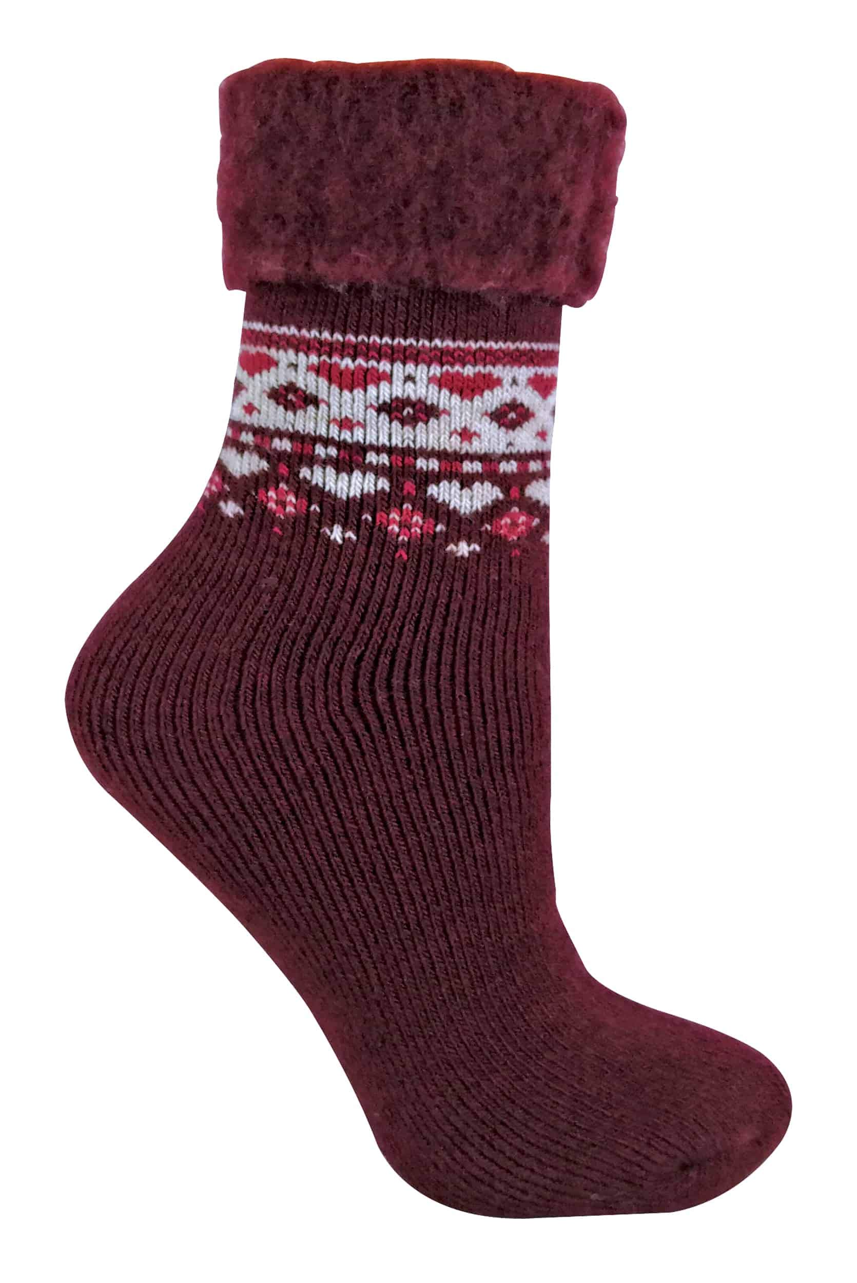 Sock Snob - Ladies Turn Over Top Warm Thermal Winter Nordic Wool Blend Home Bed Socks (4-8 uk, 12 Deep Fuchsia)