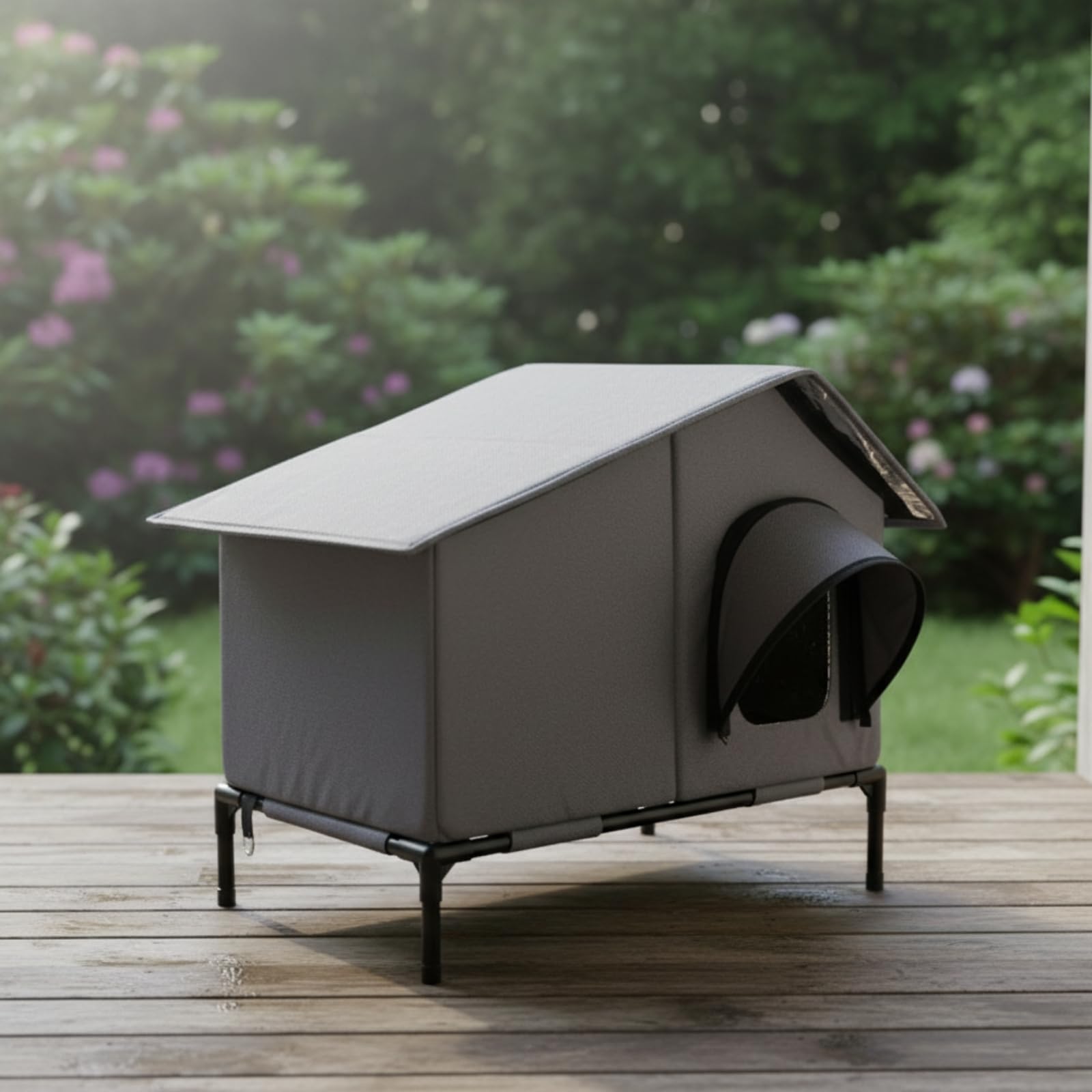 Niche Surélevée pour Chat Semi-Fermé | Imperméable, Abri, pour Jardin, Chats