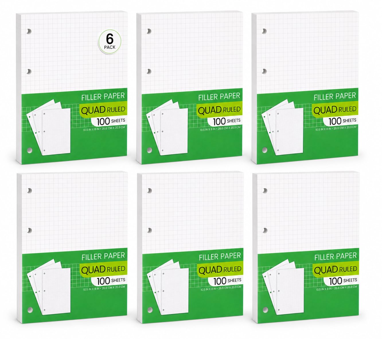 Papel cuadriculado, papel de relleno de hojas sueltas, 8 x 10.5 pulgadas, papel cuadriculado de 4 x 4, hojas sueltas perforadas de 3 agujeros para carpetas de 3 anillas, 100 hojas por paquete (paquete