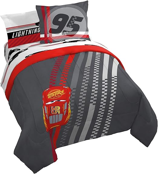 Jay Franco Disney Pixar Cars Race Ready 7 Piece Queen Bed Set - Includes Comforter & Sheet Set - Bedding Features Lightning McQueen - Super Soft Fade Resistant Microfiber