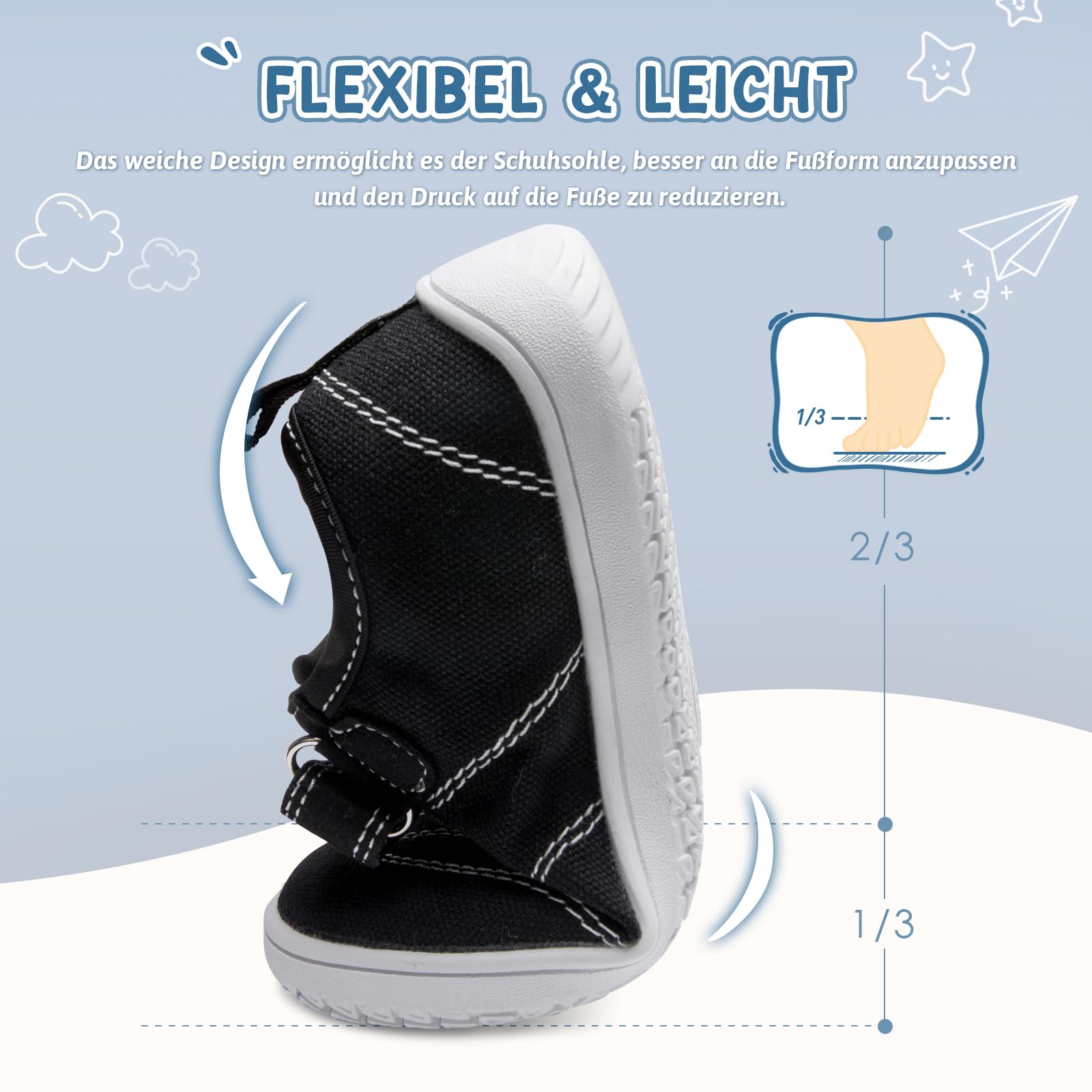 Kinder Barfußschuhe Breite Atmungsaktiv rutschfest für Jungen Mädchen Leicht Traillaufschuhe Freizeit mit Klettverschluss Minimalistische Sommer Sneaker Komfortable,Schwarz,Gr.25