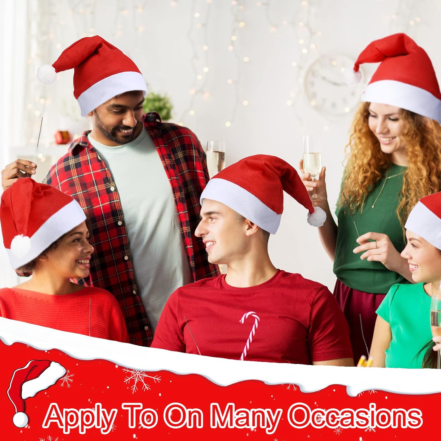 Vicenpal 100 Pcs Christmas Santa Hats Bulk Adult Christmas Hats Non Woven Fabric Xmas Claus Party Holiday Party Supplies