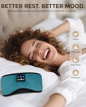 MUSICOZY Breathable Sleep Mask Headphones, 100% Blackout for Side Sleepers