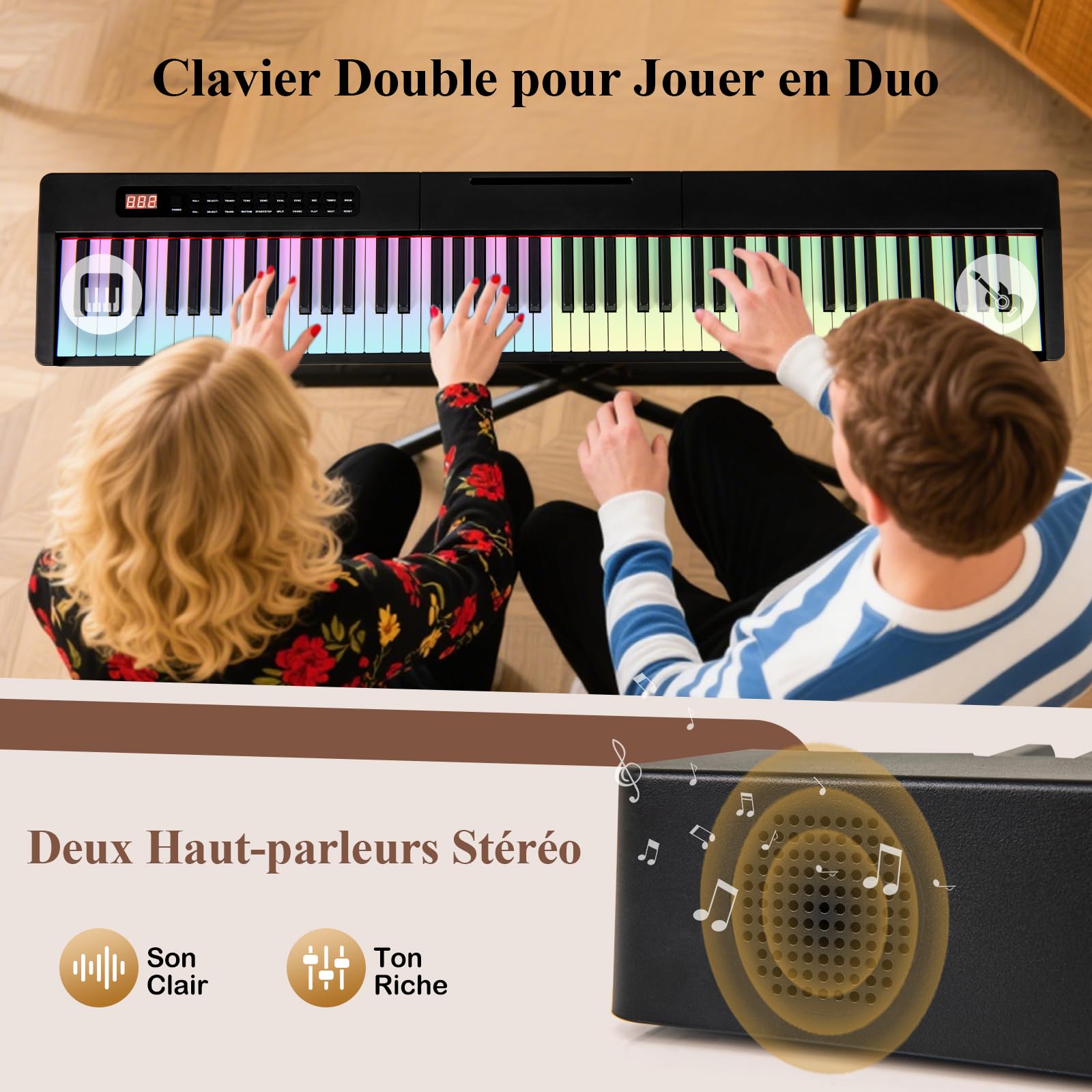 COSTWAY Piano Numérique 88 Touches avec Pupitre & Pédale, Clavier Électronique Portable avec Haut-Parleurs & Fonction MIDI & Sac, 380 Sons 128 Rythmes 88 Démos pour Débutants Enfants (Noir)