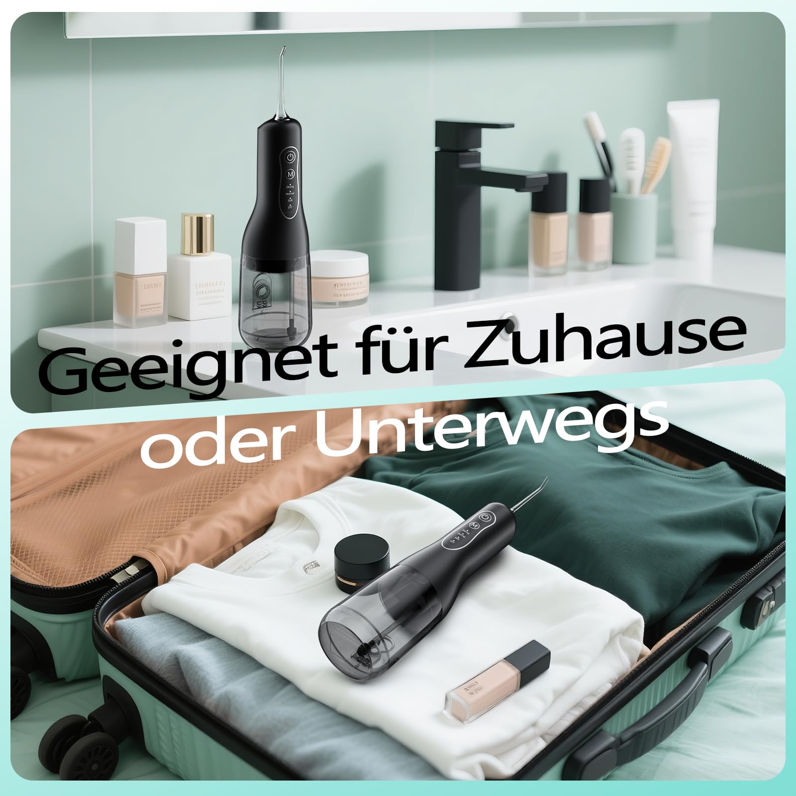 OasiSmile Munddusche Kabellos Elektrisch, 40 Tage Akku, Zuhause & Reise