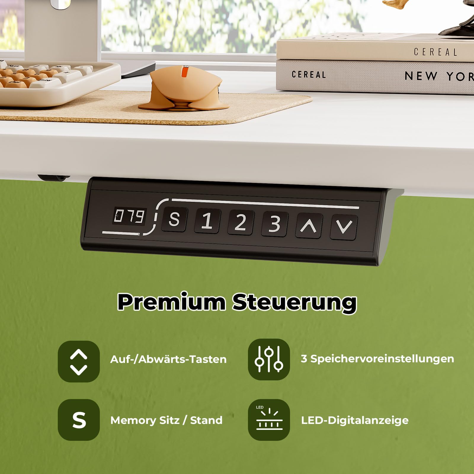 Gibbon Mounts 88x50cm Kleiner höhenverstellbarer Schreibtisch mit Rollen | Mobiler elektrischer Computertisch mit weißer einteiliger Tischplatte & 4 feststellbaren Räder, für kleine Wohnbereiche
