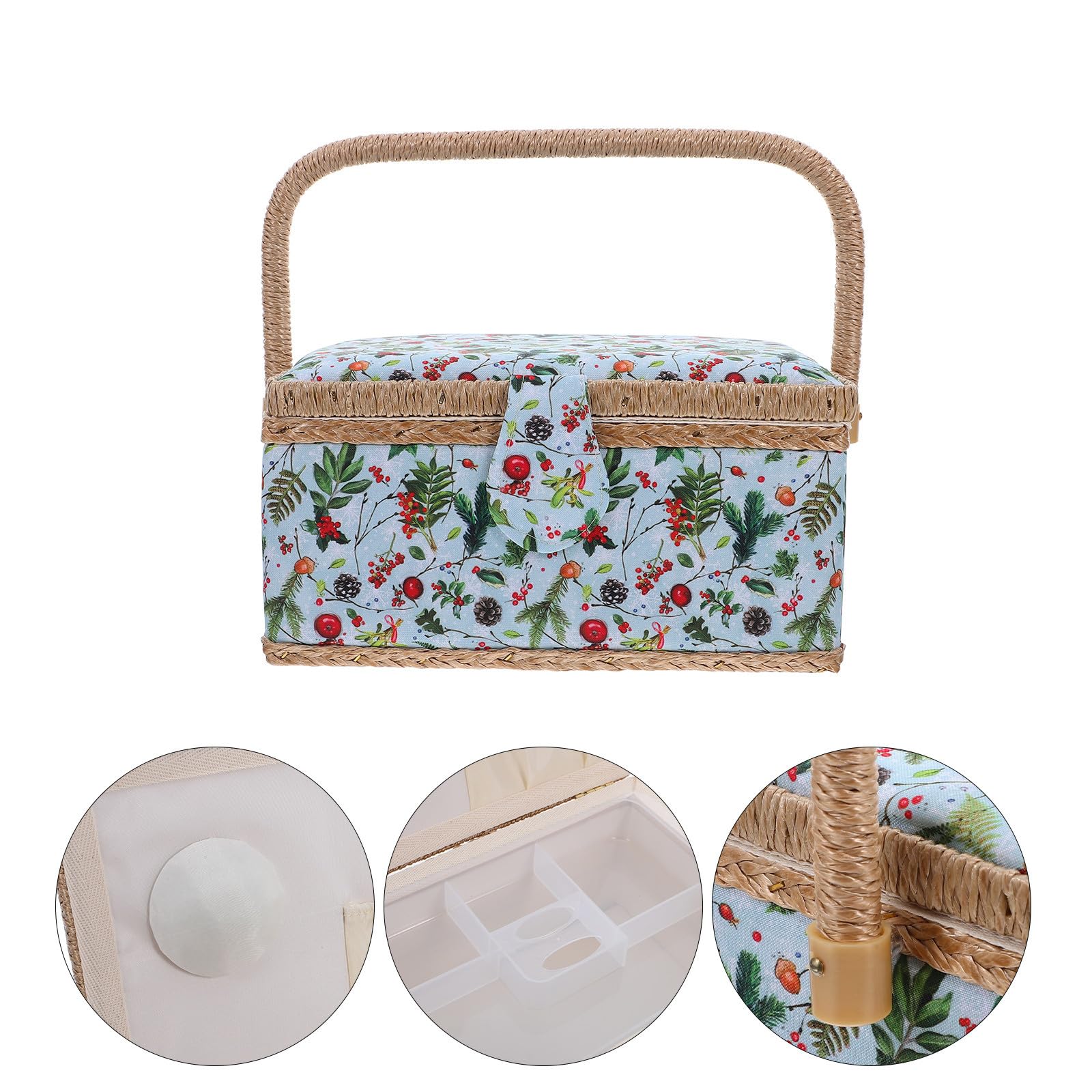Cesta Navideña para Costura Gran Capacidad, Diseño Portátil y Bordado Elegante, Caja Organizadora de Hilos y Accesorios para Uso en Casa o Viaje