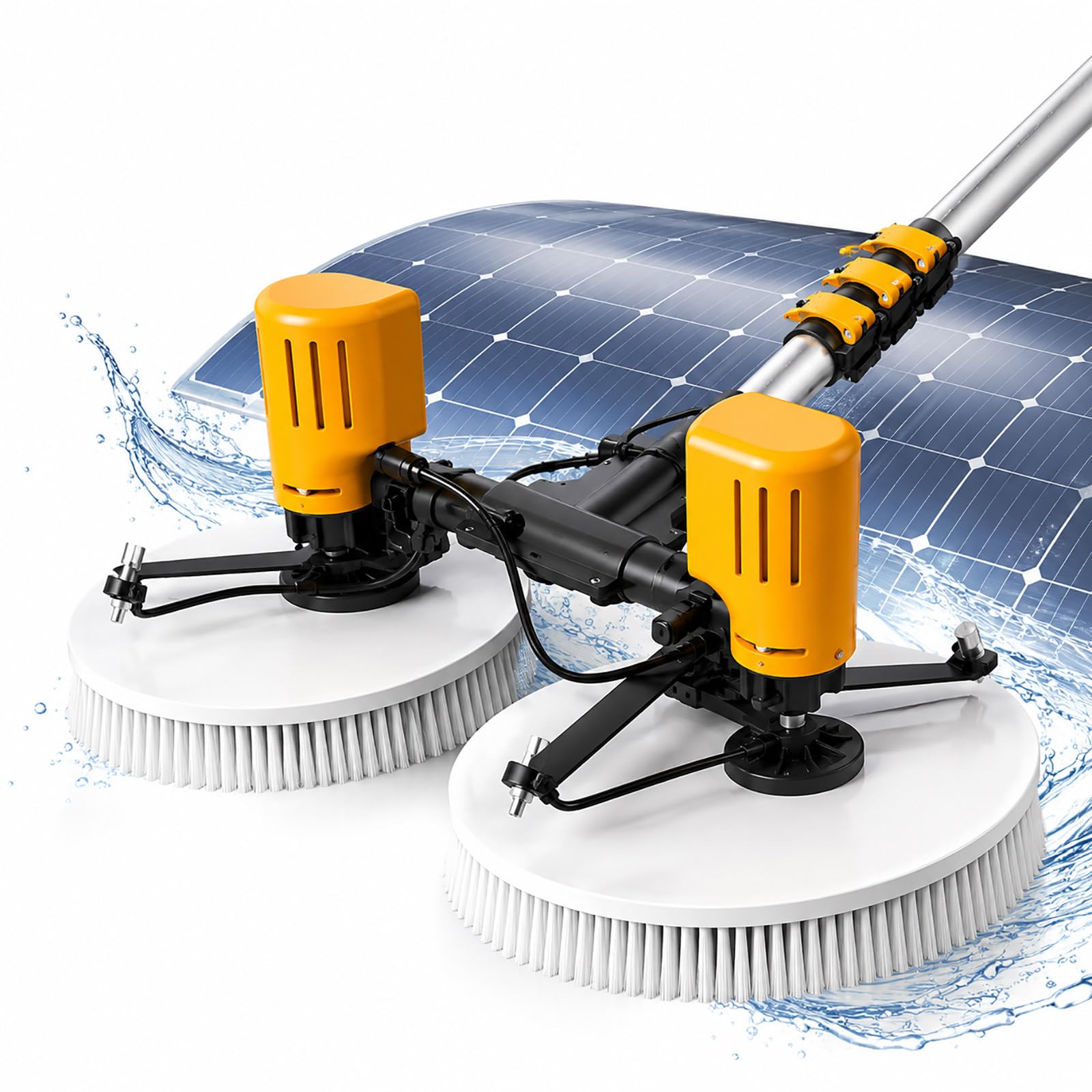 vnmudzeo Electric Solar Panel Cleaning Brush, Dual Rotating Brush Head – 65cm Wide Cleaning Tool for Rooftop Solar Panels and PV Modules 5.5m(18ft)