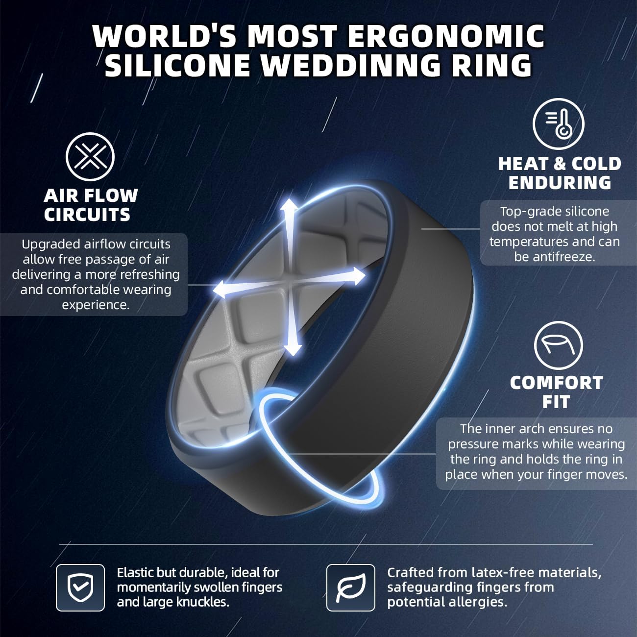 Egnaro Men's Silicone Ring, 7.5mm Wide Beveled Flexible Rubber Wedding Band