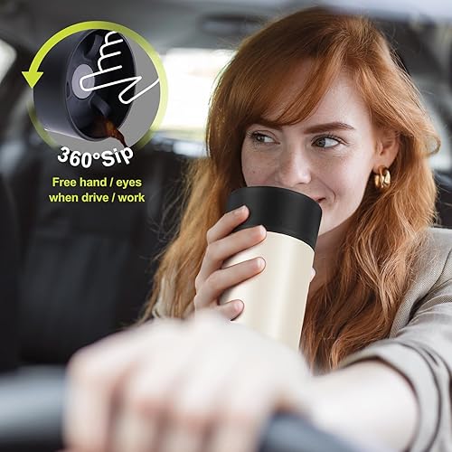 Miniatura 2 de Yawbay Taza de café de viaje, taza de viaje con tapa completa de 360, vaso aislado al vacío, vaso de acero inoxidable, taza de café aislada de doble